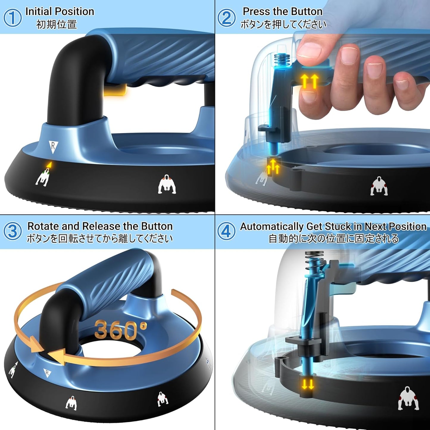 360° Verstellbare Liegestützgriffe, bis 90 kg, Blau