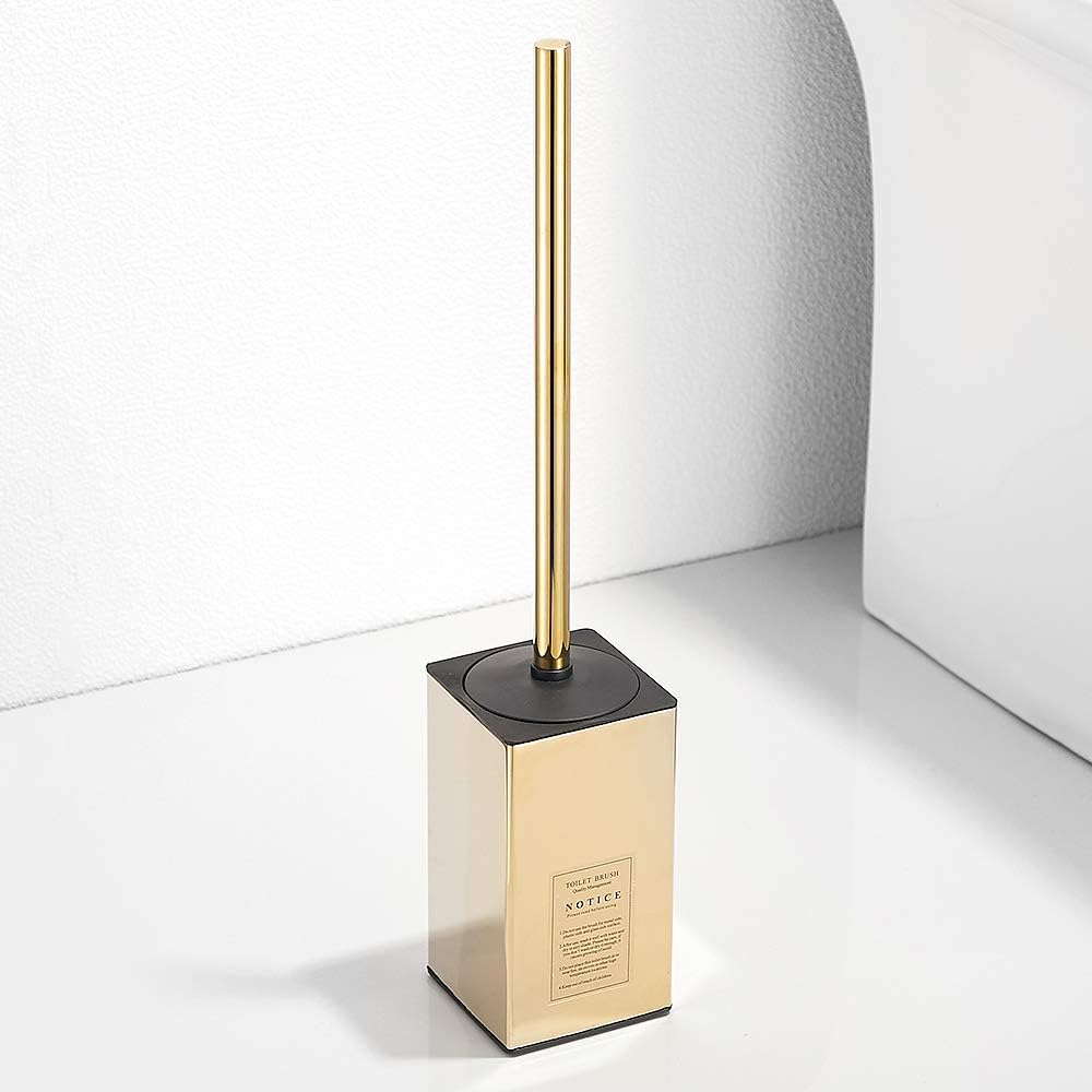 Toilettenbürste mit Halterung, Quadratischer Stand Toilettenbürste Edelstahl Gold
