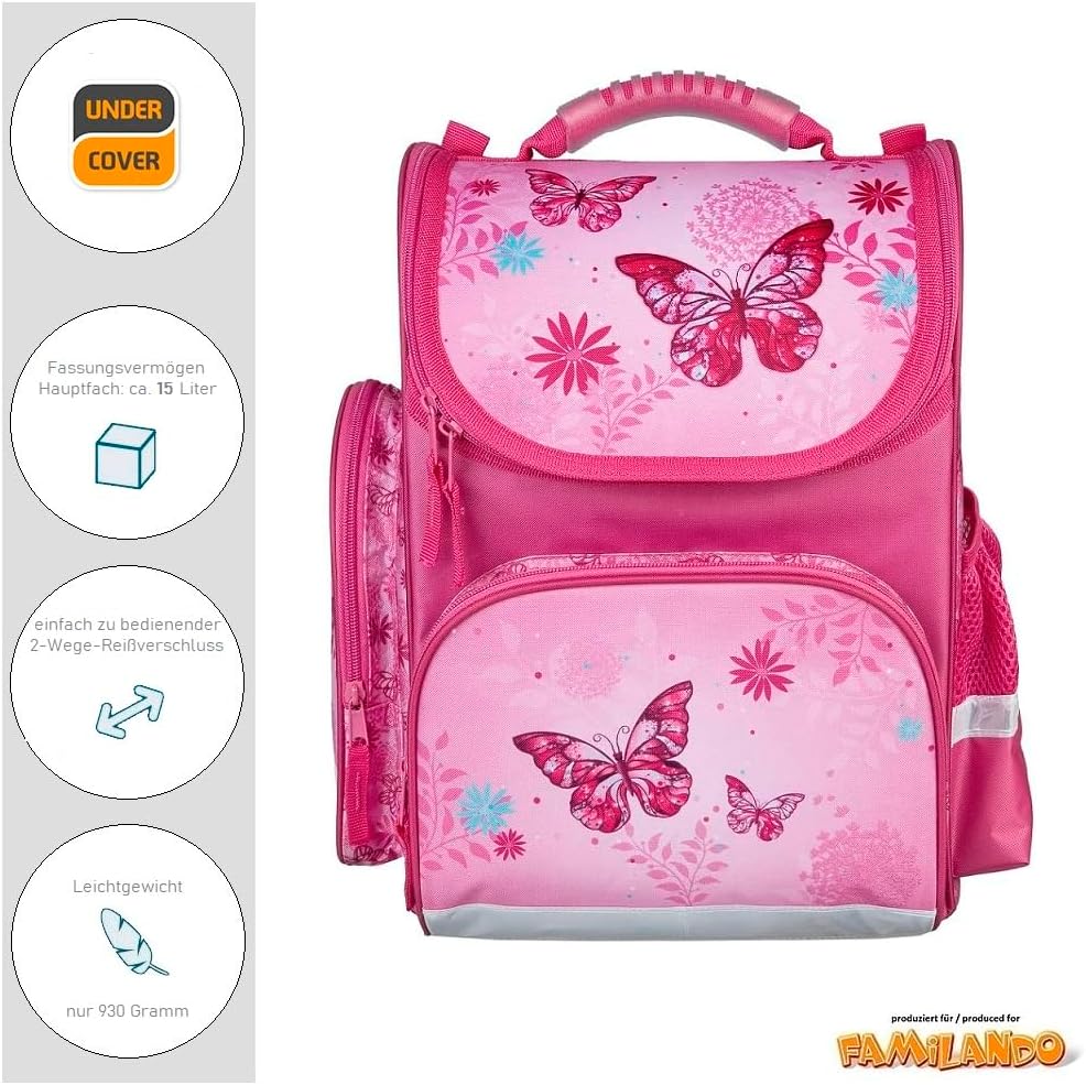 Schulranzen Butterfly, 10-teilig mit Schultüte