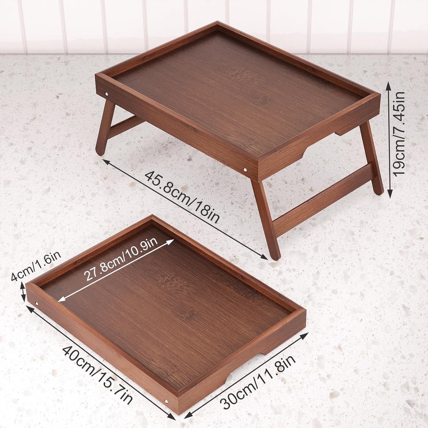 Betttablett-Set mit klappbaren Beinen (2 Stück), Set zwei Braun