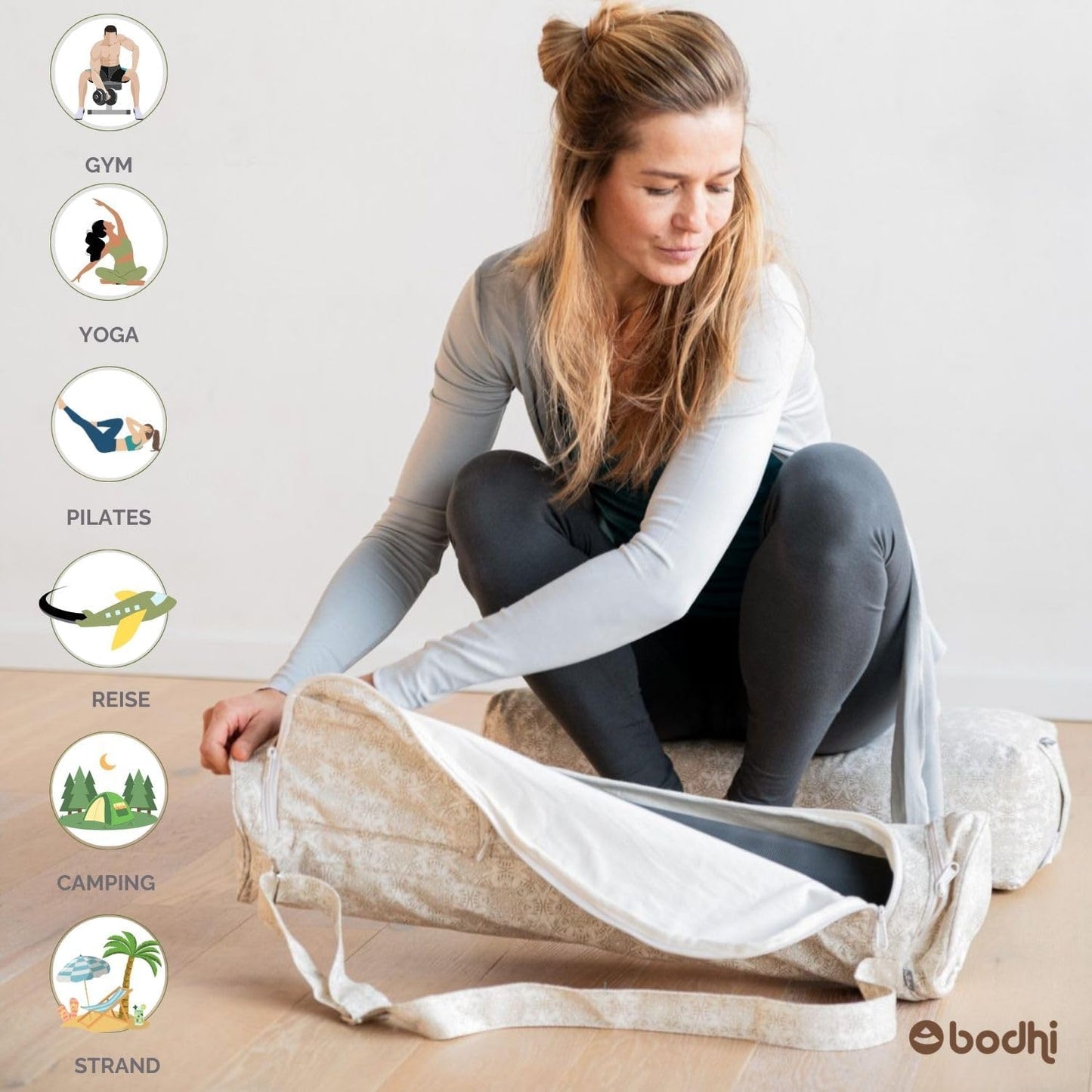 Yogatasche ASANA Bag aus Baumwolle, Madurai/Ecru 70 cm