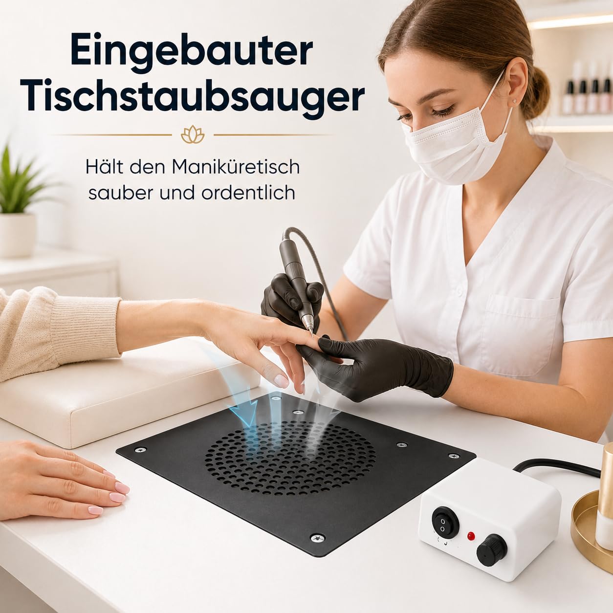 Nagelstaubsammler Tisch-Einbau mit Staubbeuteln, schwarz