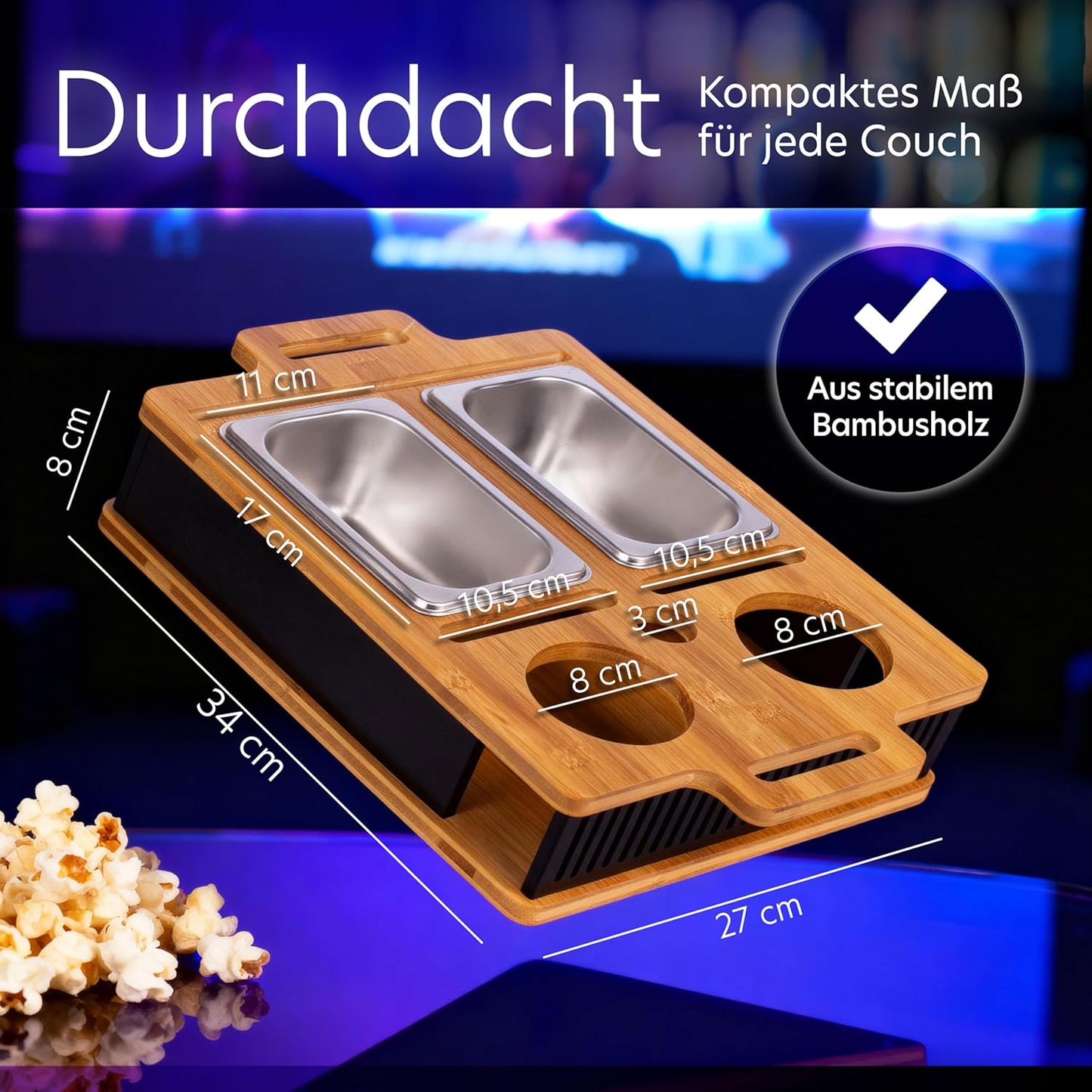 Couchbar mit Leuchteffekt, Schalen,Handy- & Getränkehalter