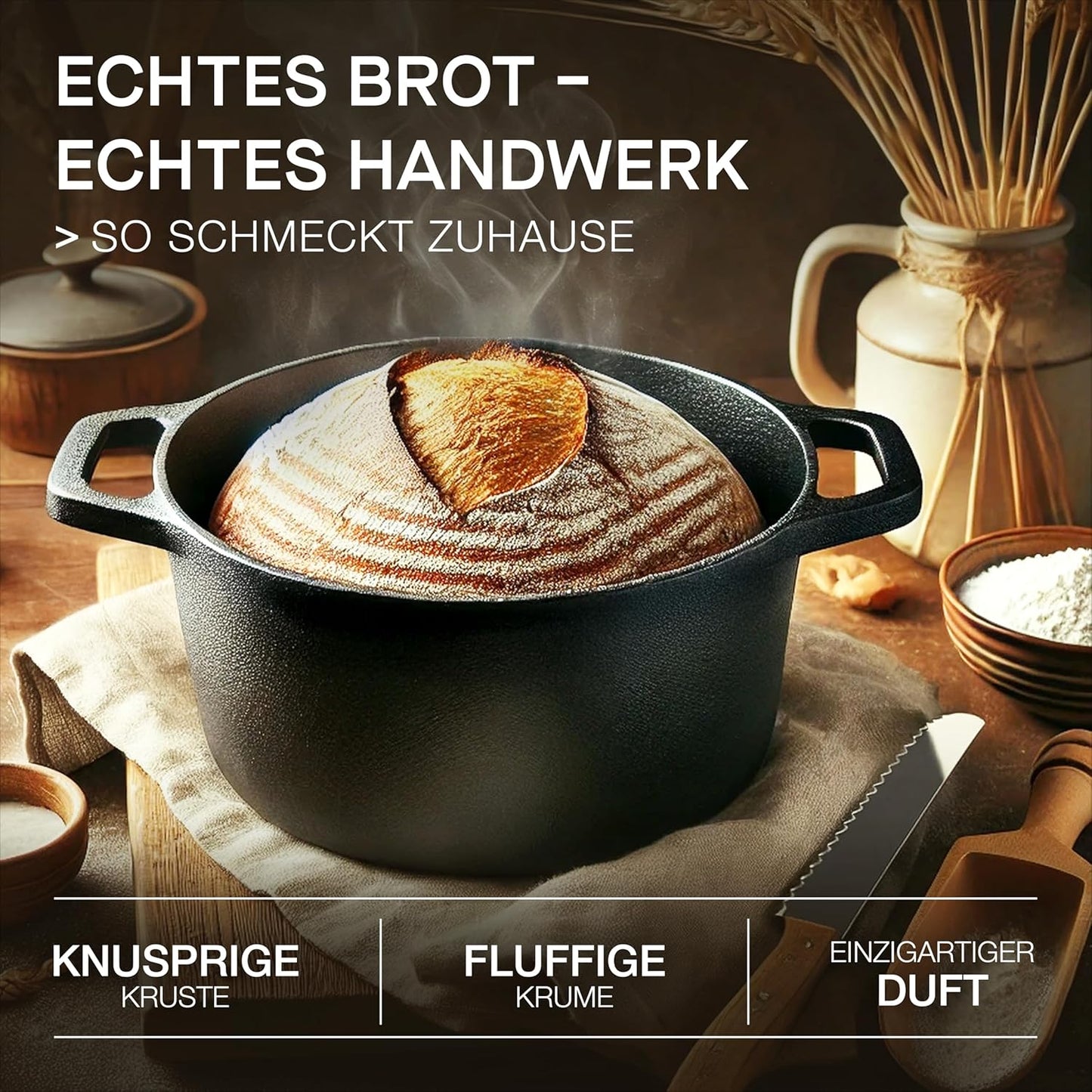 Gusseisen-Brotbacktopf mit Deckel (26cm), Gusseisentopf