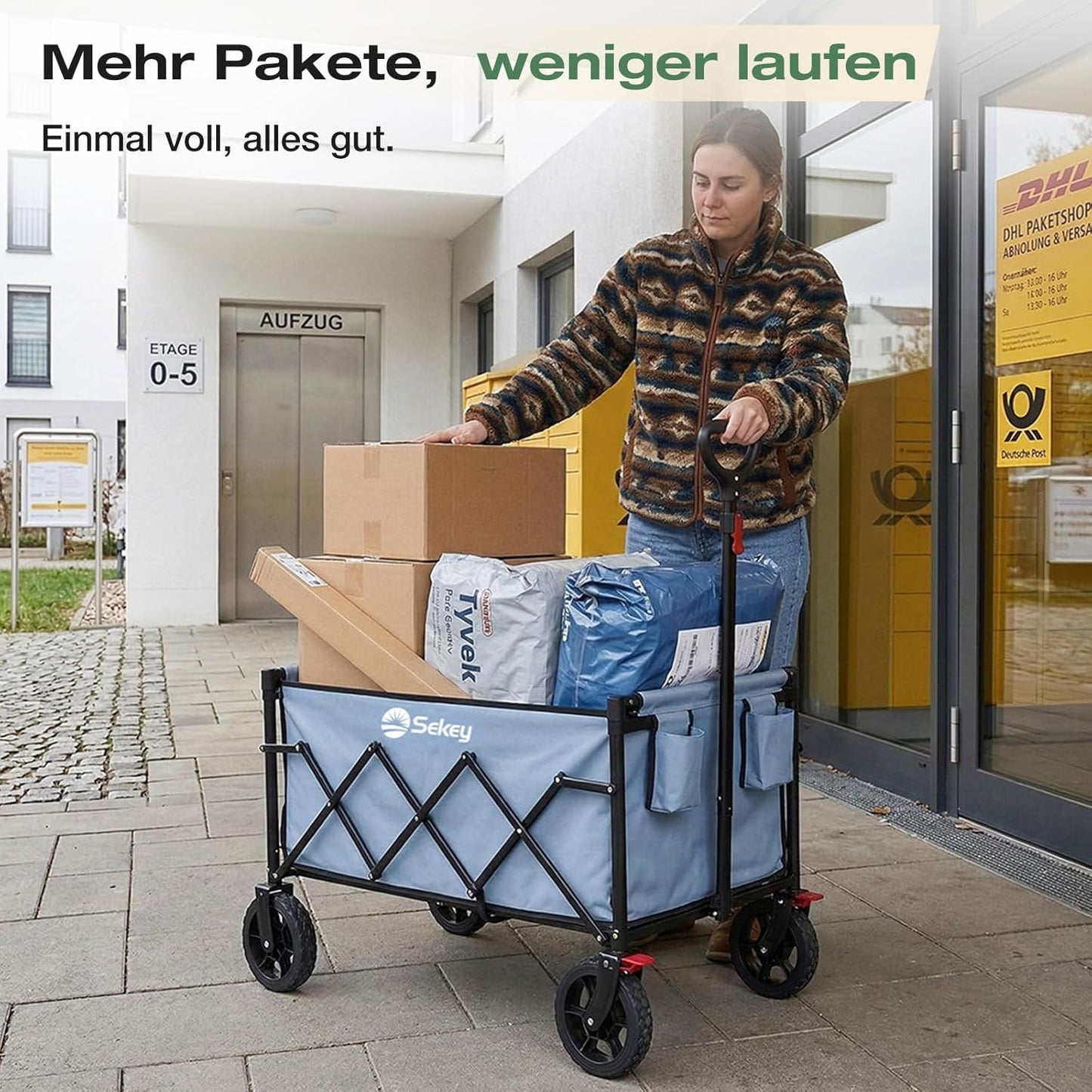 Faltbarer Bollerwagen mit Bremse 120L 100kg, Blau 120L