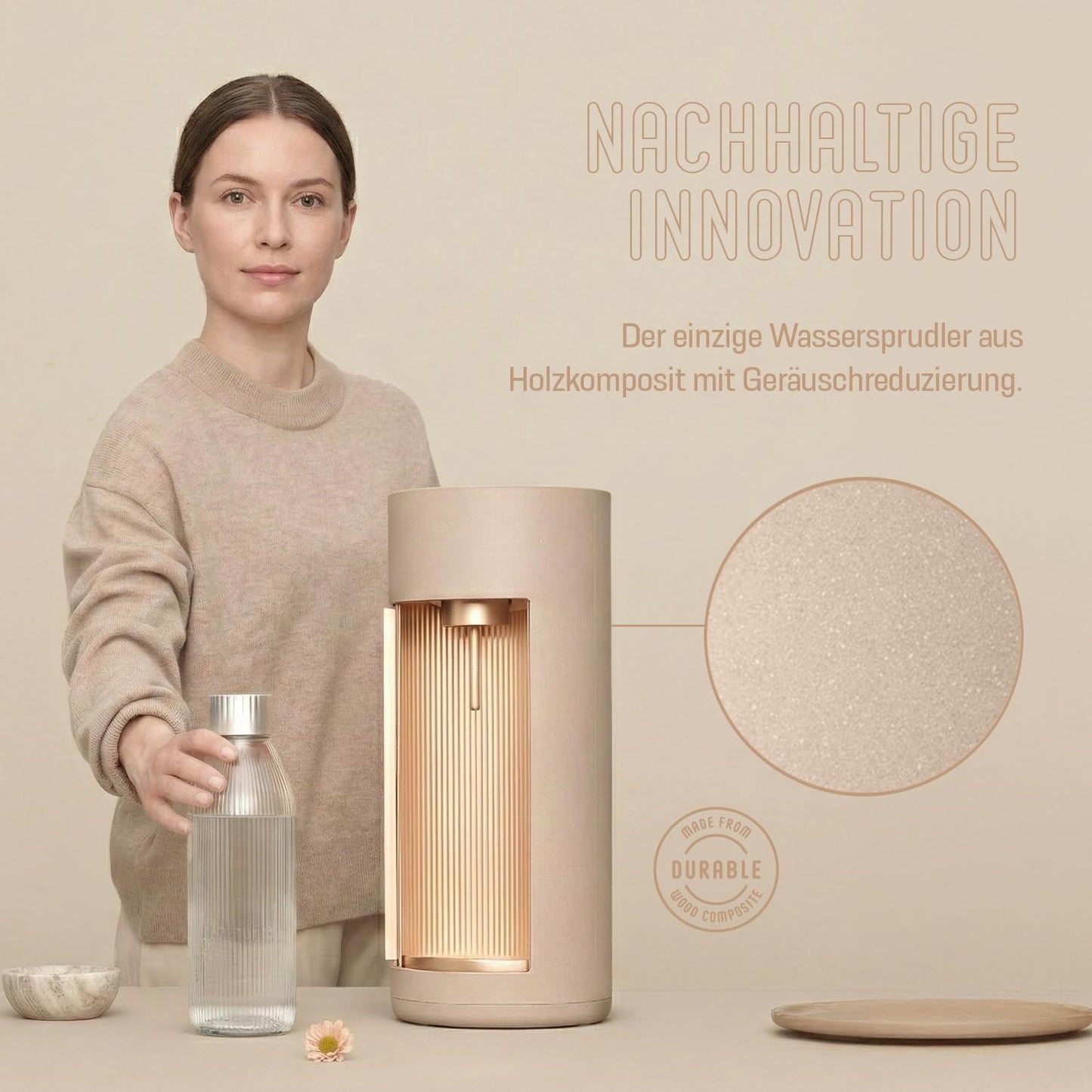 Glassy Wassersprudler mit Glasflasche, Latte Ohne CO2-Zylinder