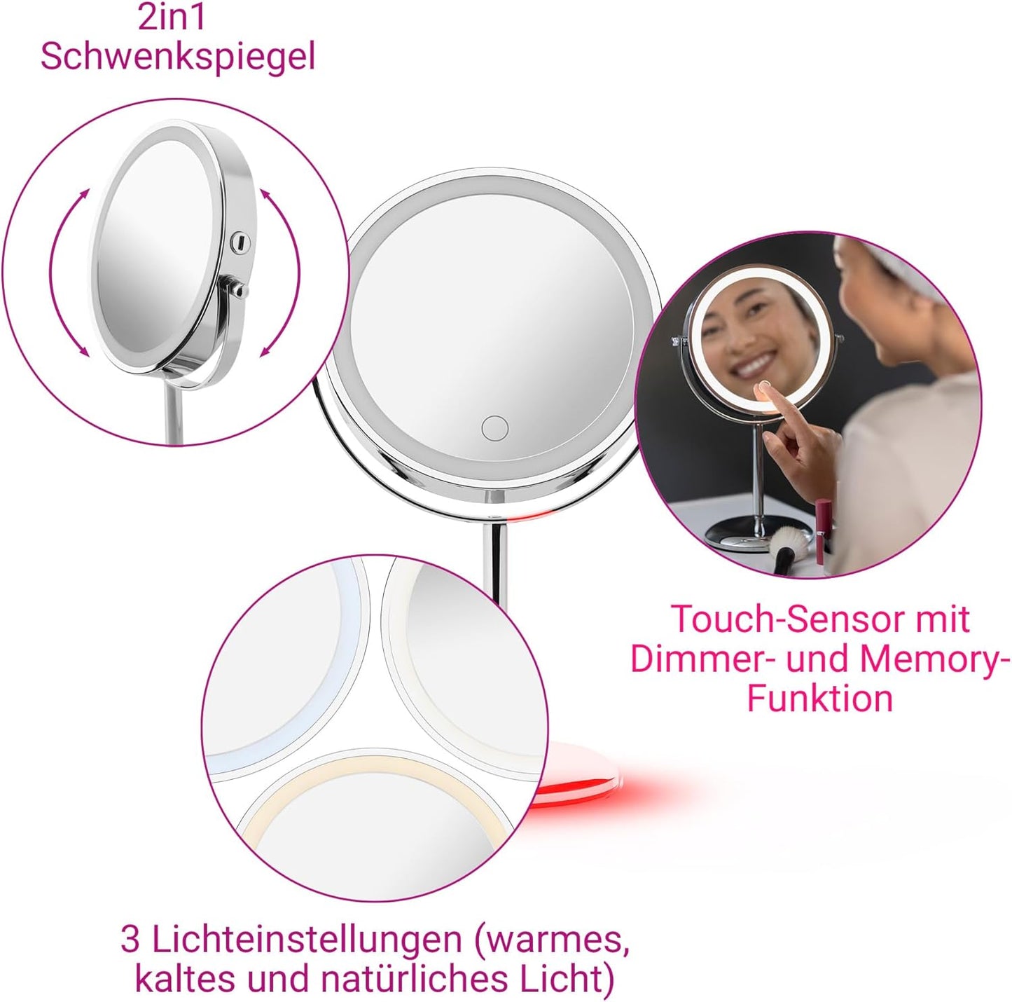 Kosmetikspiegel CM 844 mit LED & 7-facher Vergrösserung