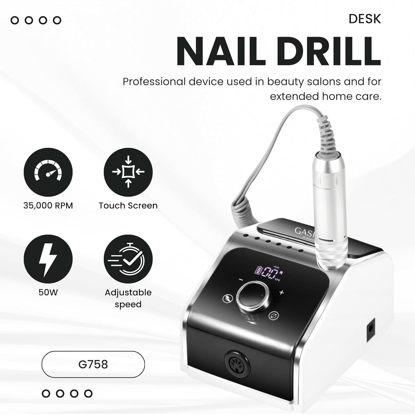 G758 Nagelfräse mit Fusspedal, 35.000 U/Min, G758
