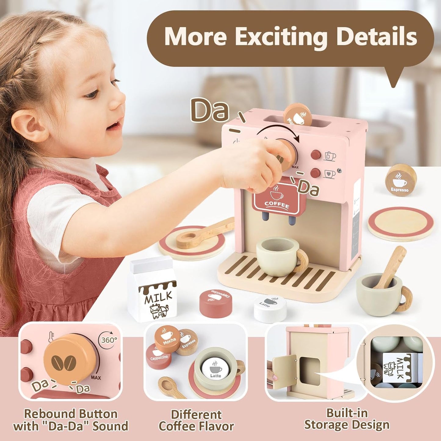Kinderküche Kaffeemaschine-Spielset, Rosa