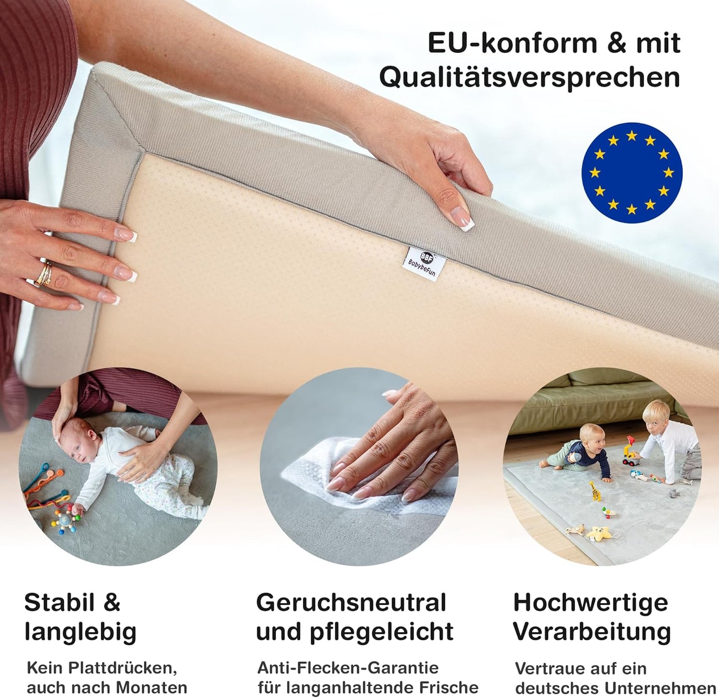 Spielmatte für Babys - 3cm dick, rutschfest, warm, Grau 180 x 200 cm (Rechteckig)
