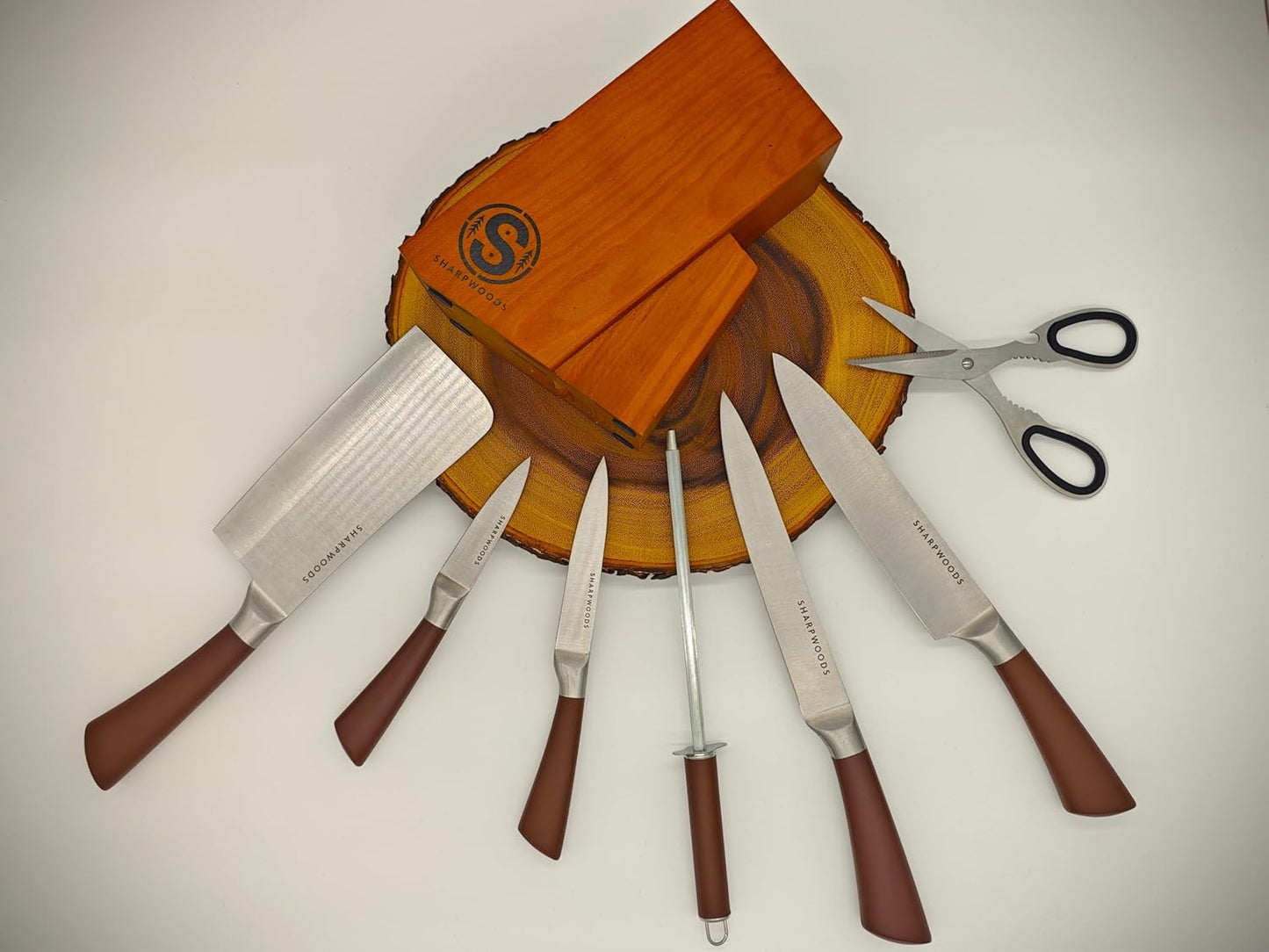 Premium Messerset mit Holzblock, Braun
