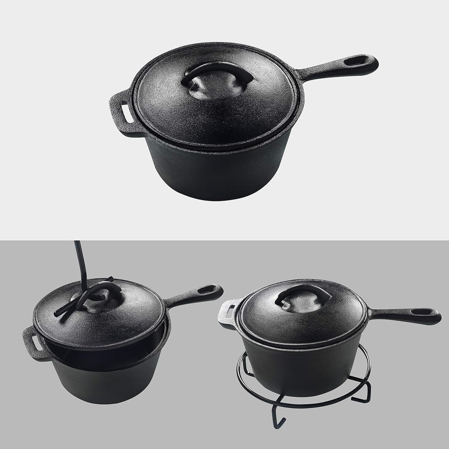 7-teiliges BBQ Dutch Oven Set, Schwarz 7-teiliges Set
