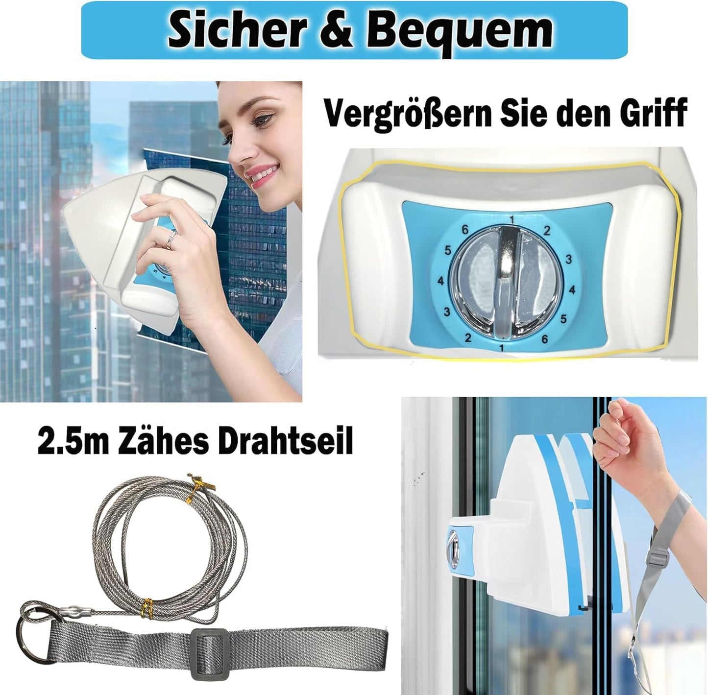 Magnetischer Fensterputzer für Mehrfachverglasung (8-40 mm)