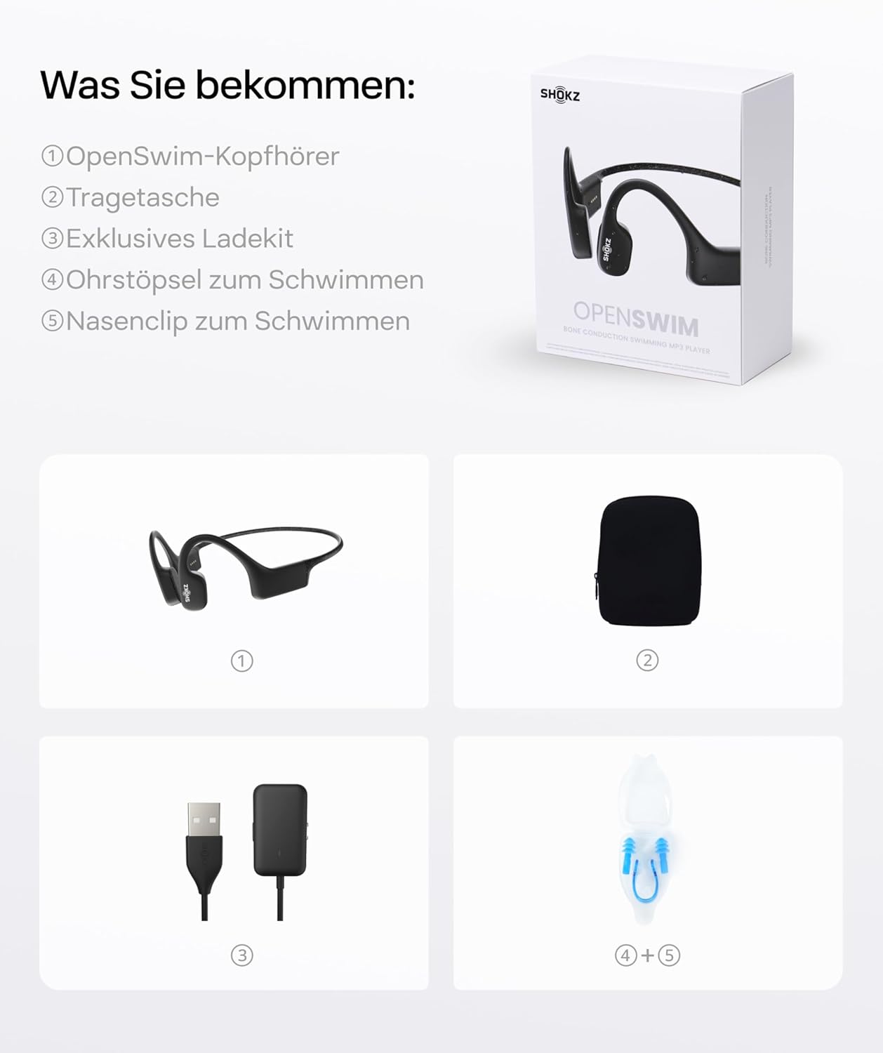 OpenSwim Knochenschallkopfhörer für Sport & Schwimmen, Black Diamond