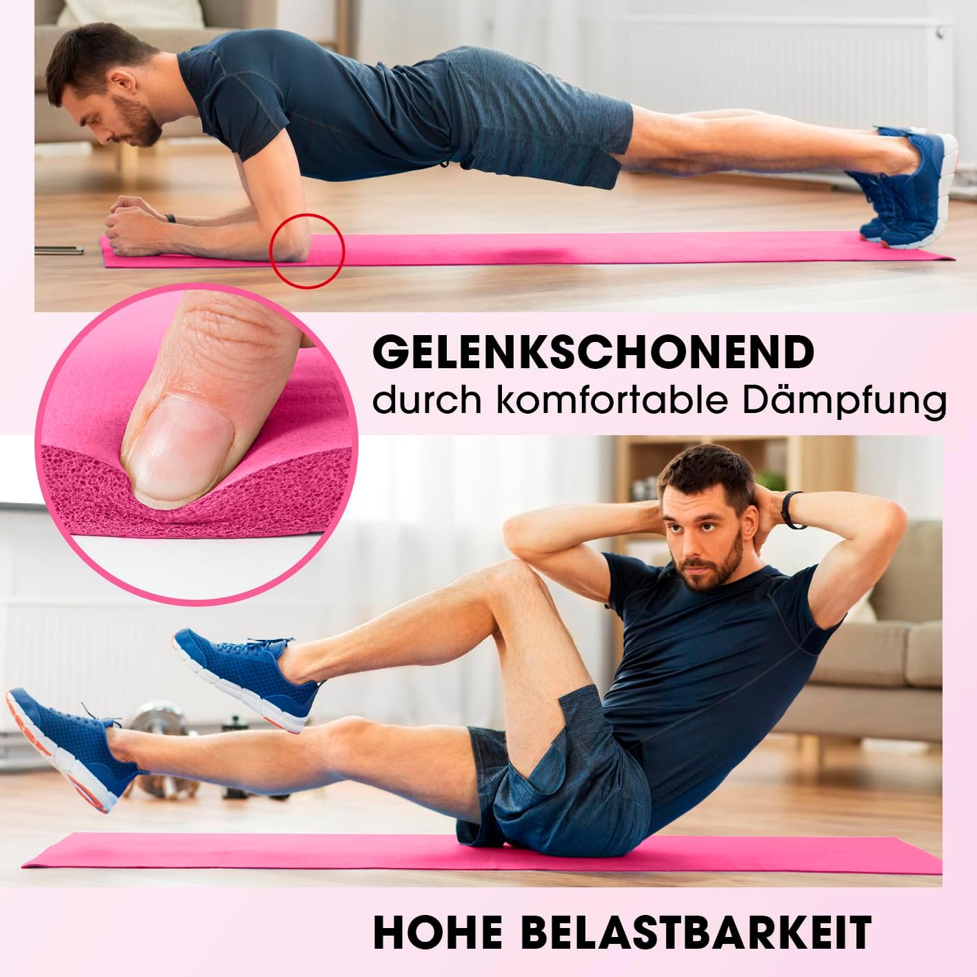 Gelenkschonende Gymnastikmatte, 183x61 cm, 183 x 61 x 2 cm Rose