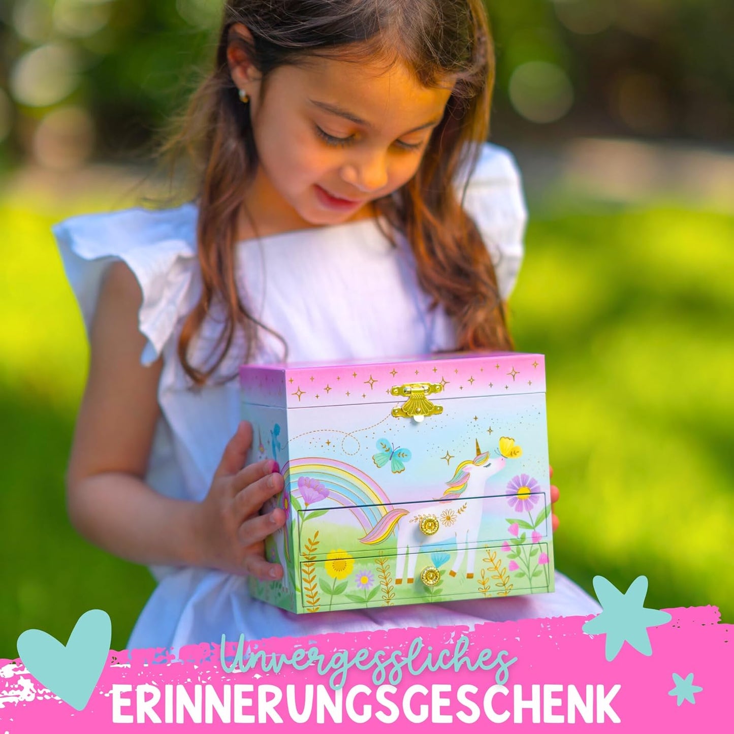 Musikalisches Einhorn-Schmuckkästchen für Kinder, Blumen-Einhorn