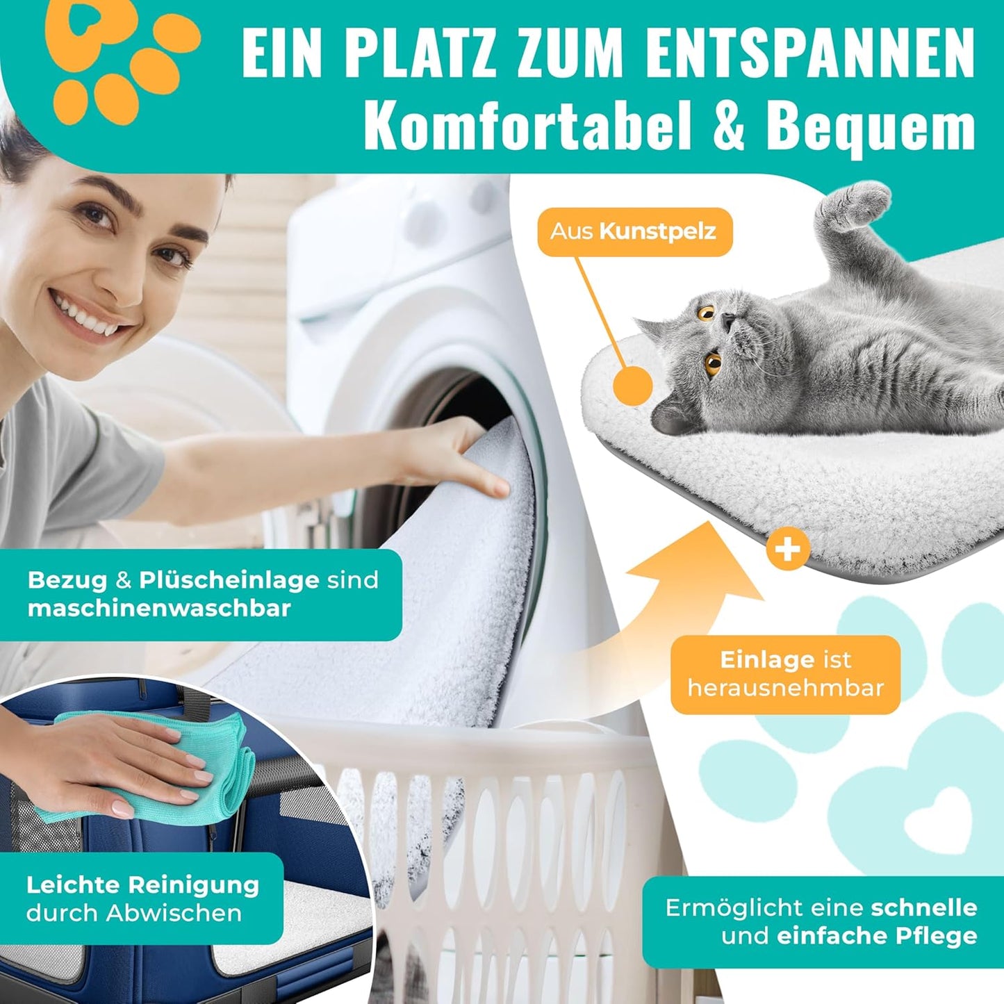 Transportbox inkl. Napf & Gurt, L 92 x B 64 x H 64 cm Navyblau
