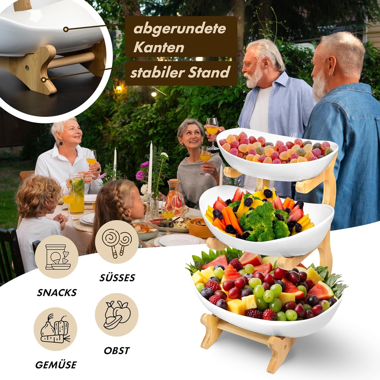 3-stöckige Obst-Etagere, Weiß