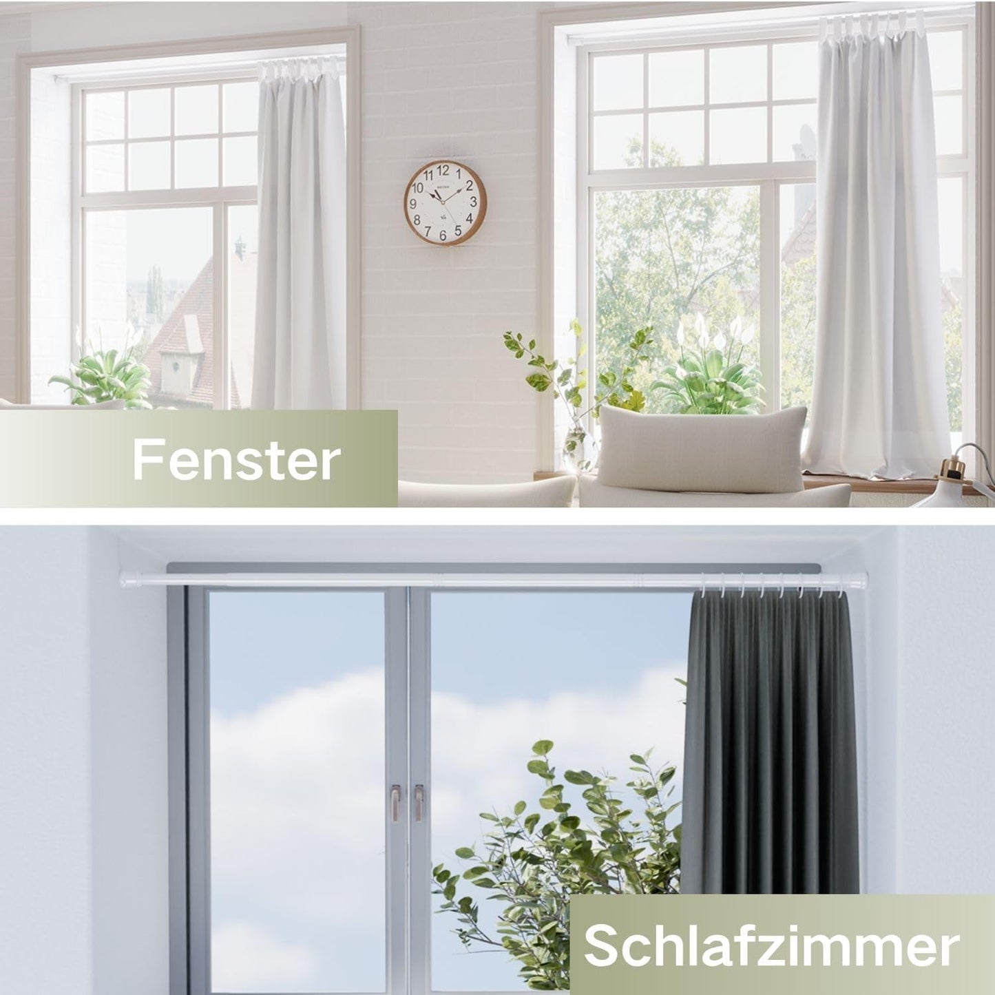 Teleskop-Gardinenstange ohne Bohren (65-85 cm), Weiß 65-85 cm