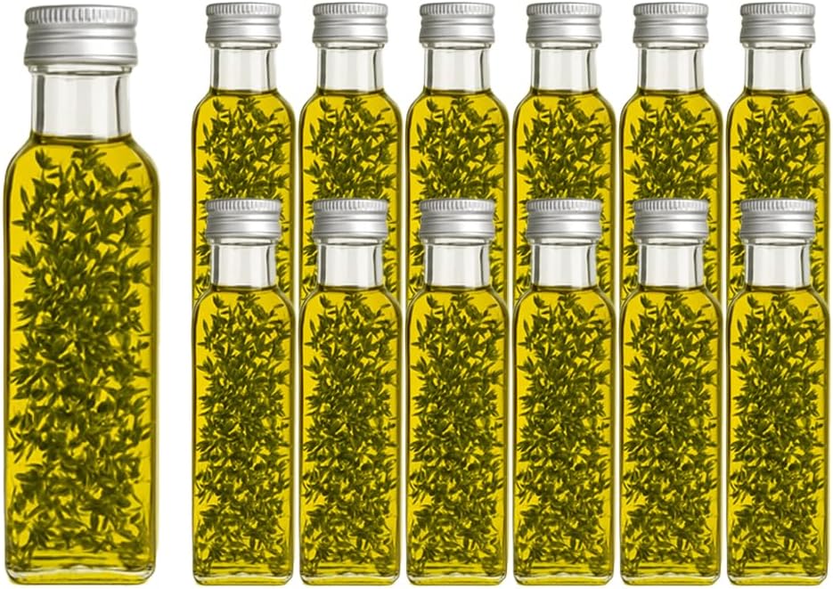 Glasflaschen mit Schraubverschluss, 12x Silber 250ml eckig
