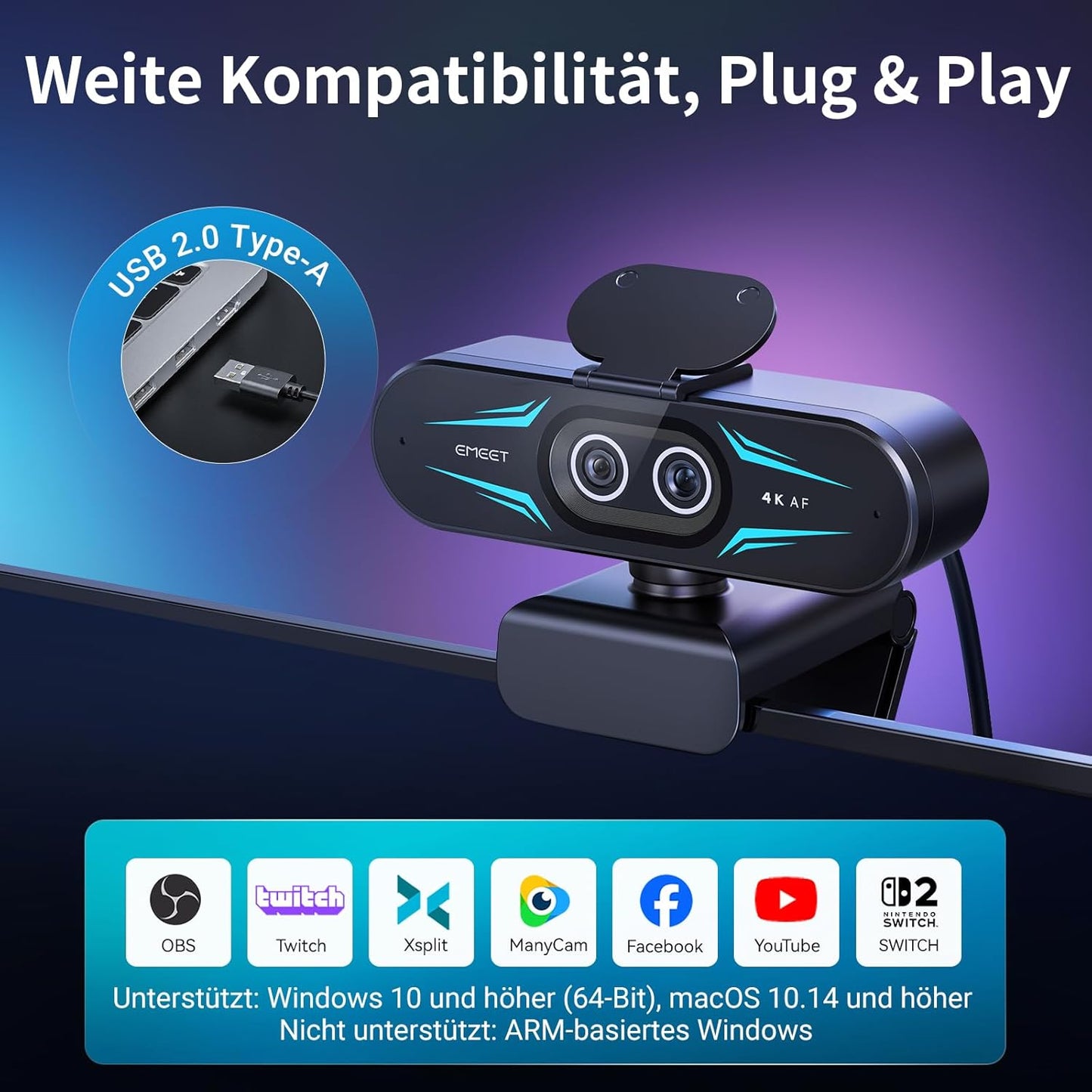 C60E Dual-Kamera-4K-Webcam für Streaming mit Hybrid-Zoom, C60E Dual