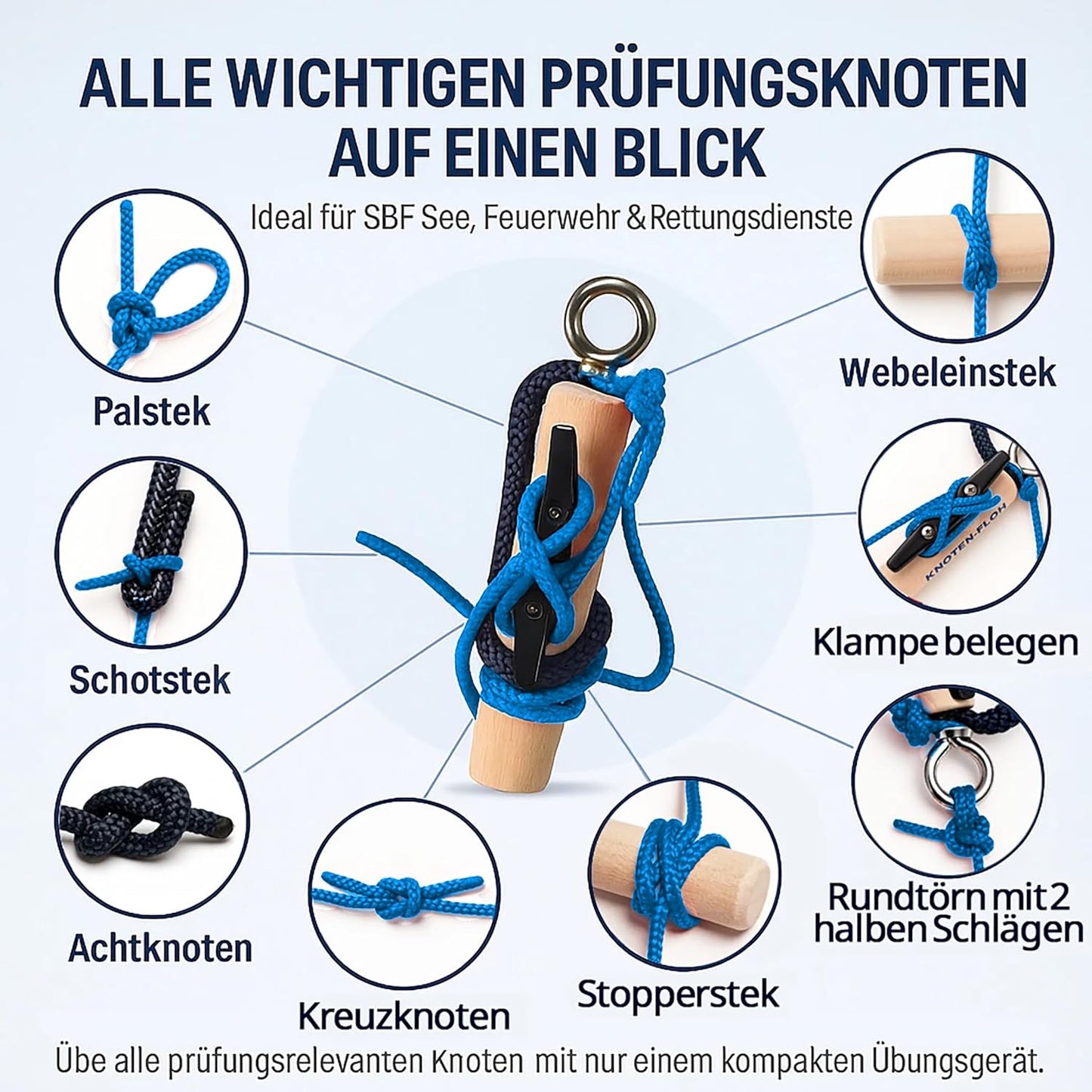 Knoten-Übungsset für Bootsführerschein & Feuerwehr, Schwarz/Blau XXL Kapitän