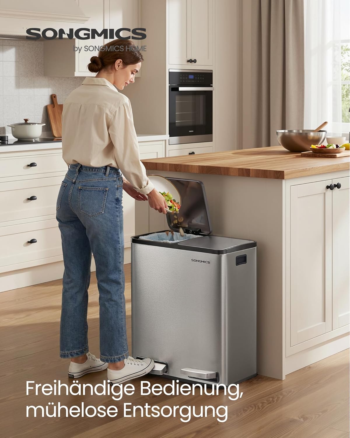 Tretmülleimer mit Softclose-Deckel, silbern 2 x 30 L