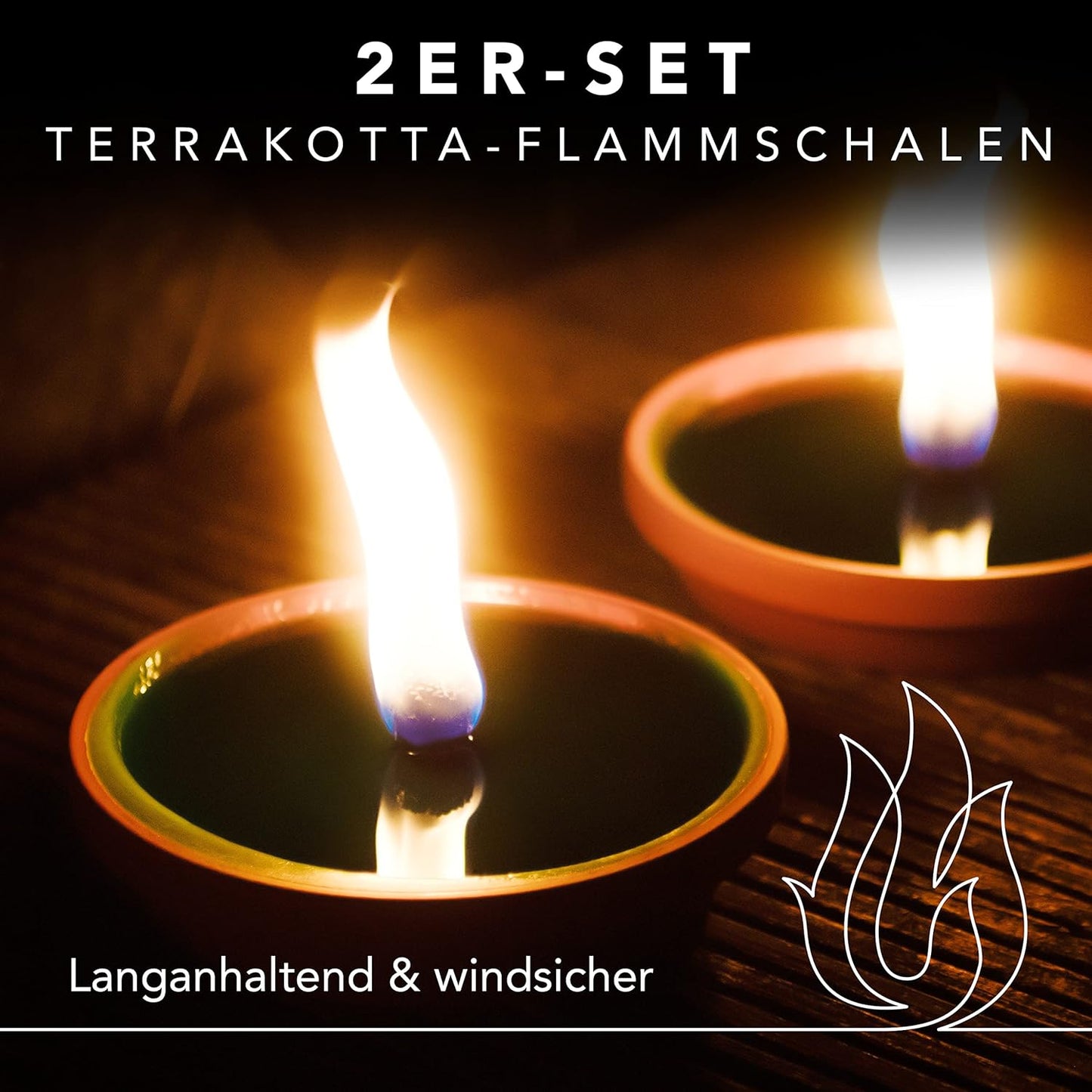 Flammschalen mit Gartenkerzen, 2x Terrakotta