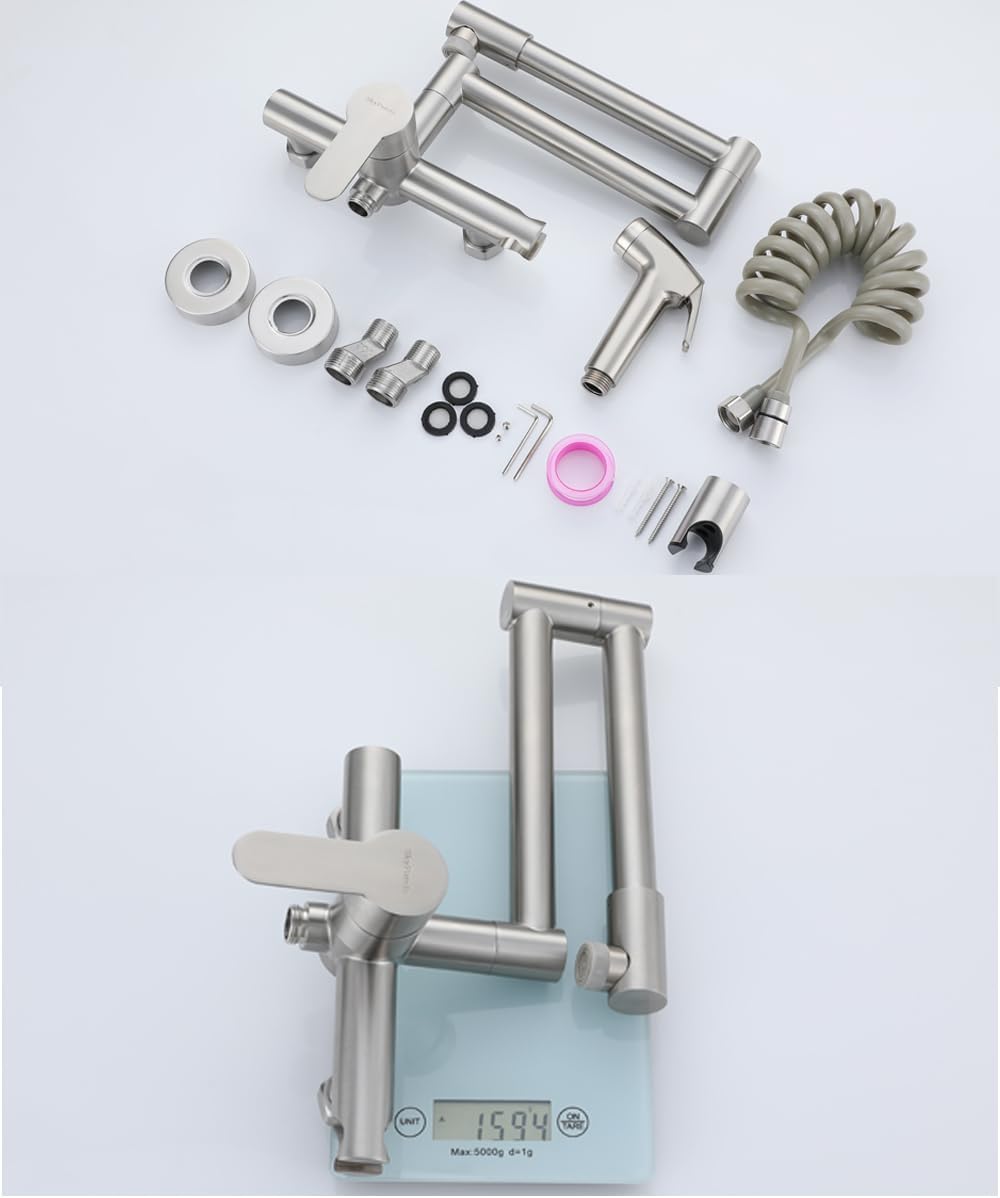 Faltbare Küchenarmatur zur Wandmontage mit 360° Drehrohr, Folded Wall Mounted Brushed Nickel