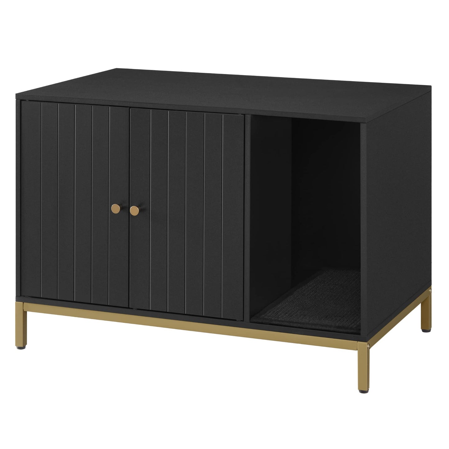 Katzenklo-Schrank PCL007B01 mit Kratzmatte und Beistelltischfunktion, 80 x 50 x 55 cm Schwarz + Goldfarben