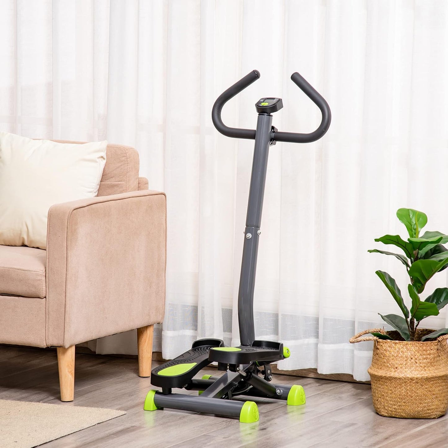 Stepper mit LCD-Schirm und Handgriff, Grau+ Grün+ Schwarz