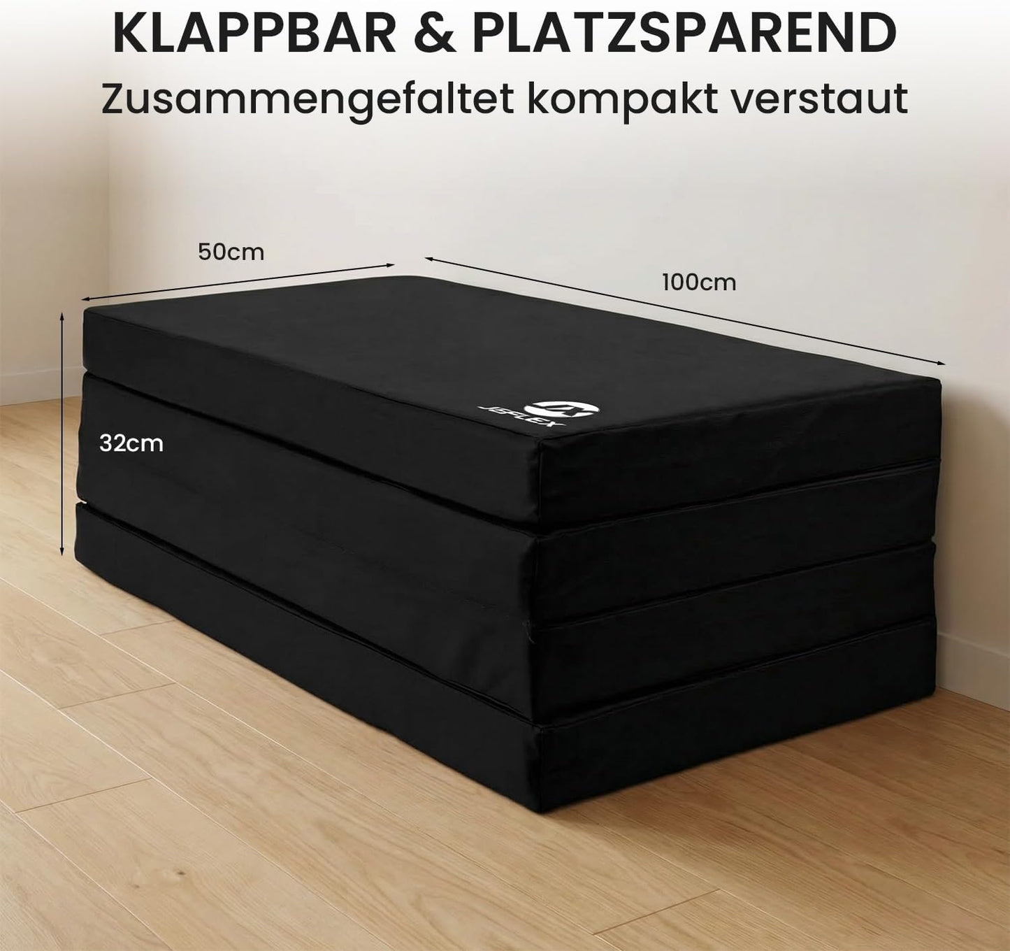 Klappbare Weichboden- und Turnmatte 200 x 100 x 8 cm, Schwarz