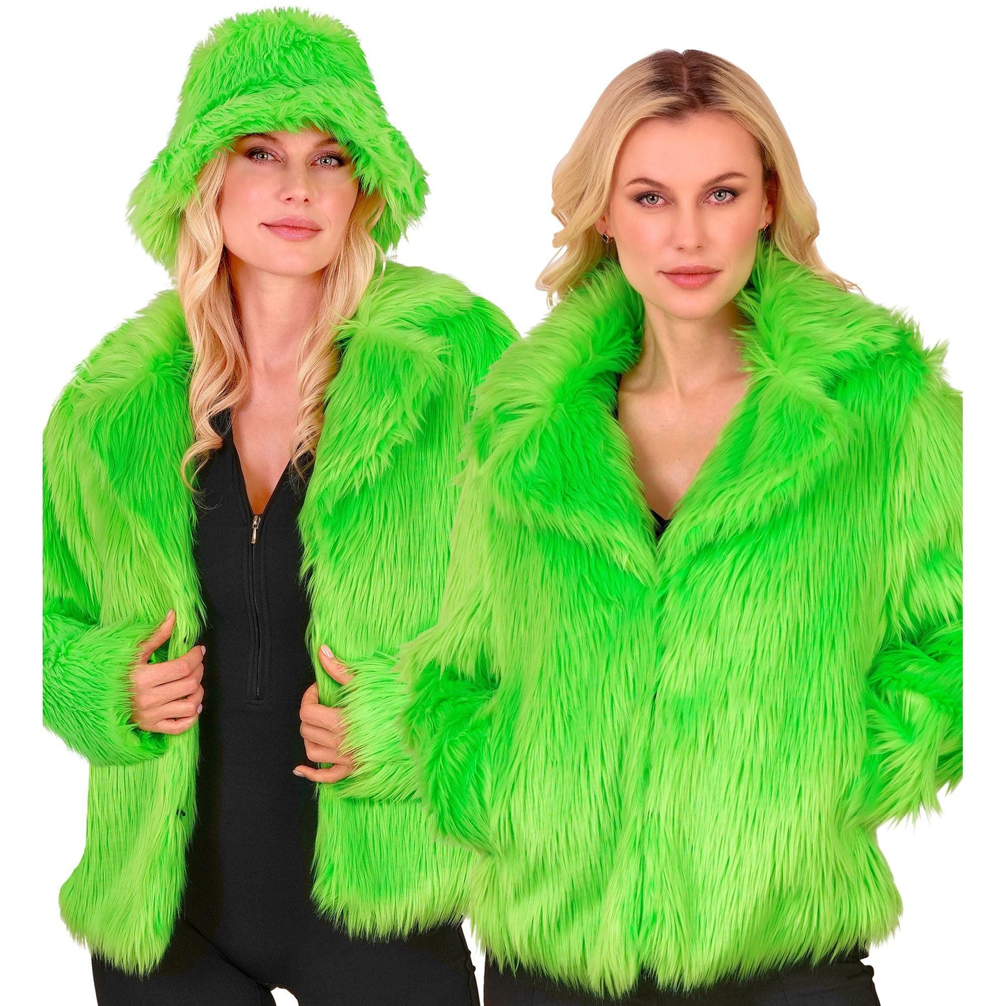 Flauschige Damen-Kunstfelljacke, Neon-grün S-M