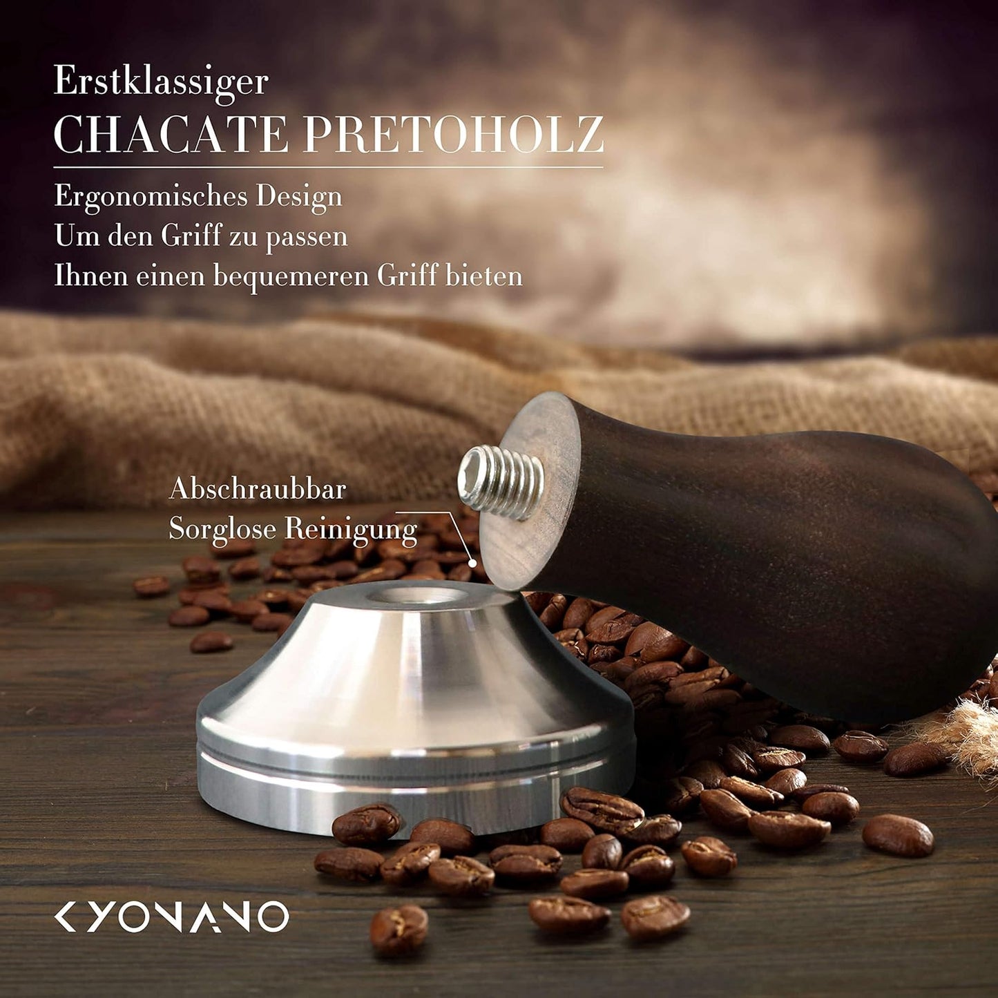 3-teiliges Barista Set mit Tamper, Matte und Milchkännchen, 51mm Chacate Pretoholz