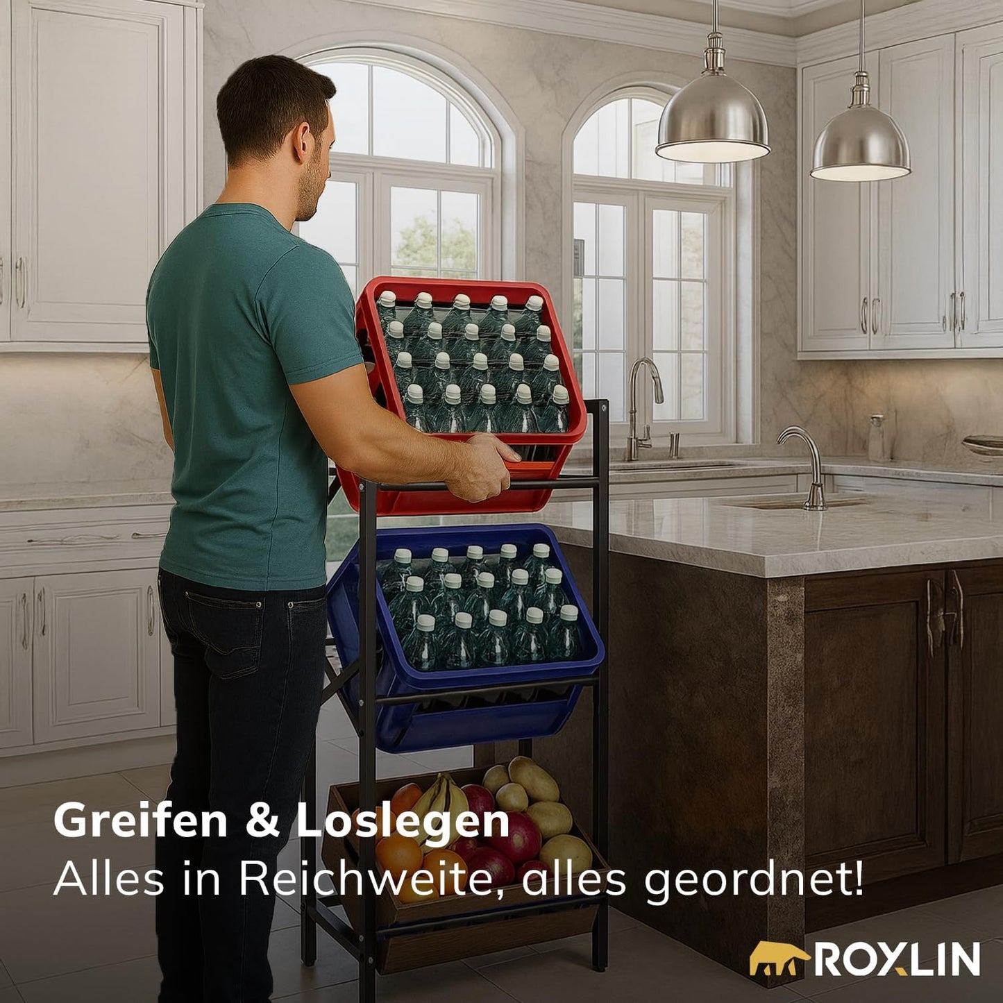 Getränkekistenregal für 3Kisten mit Ablage, 3 Kisten mit Ablage