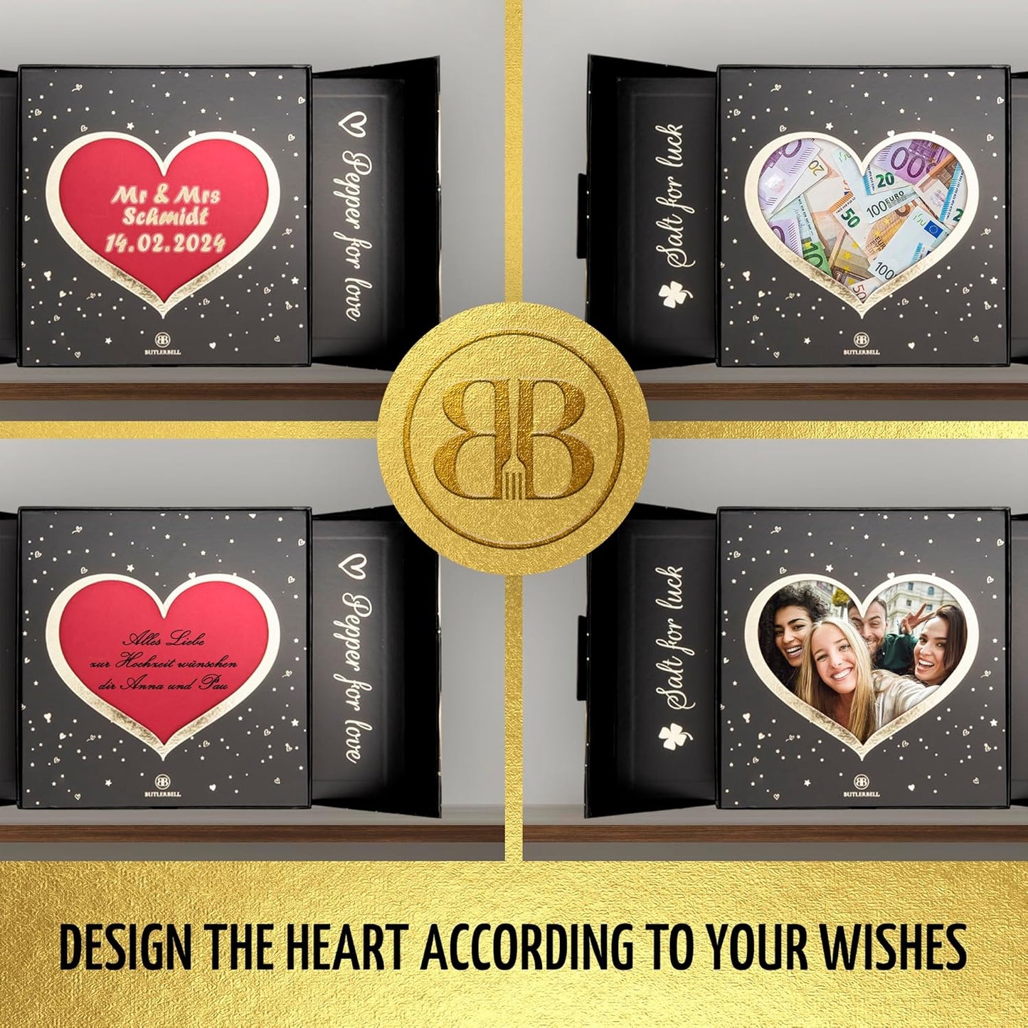 Salz- und Pfeffermühle mit Geschenkbox, Cupidon English