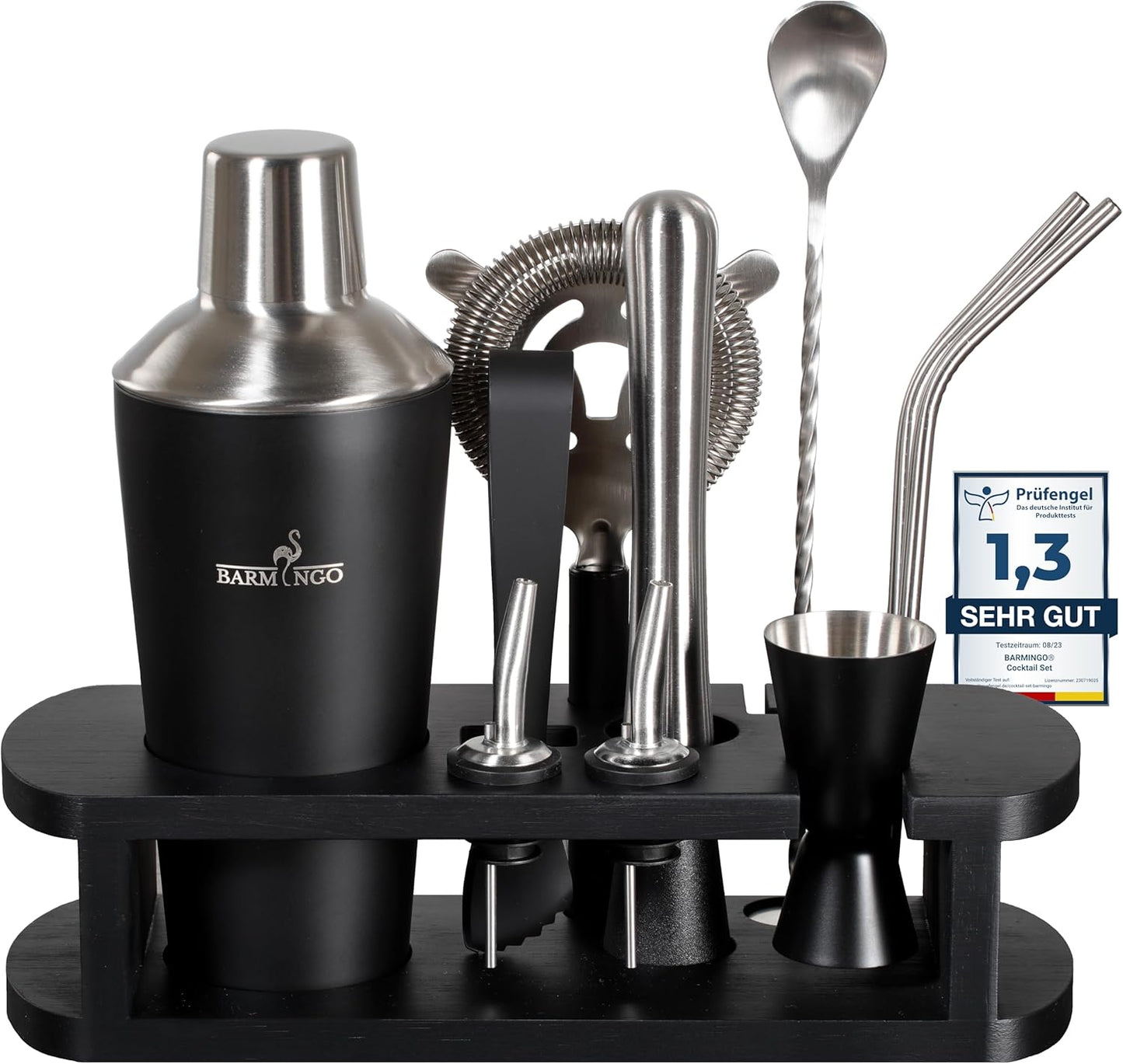 11-teiliges Cocktail-Set, Schwarz-silber