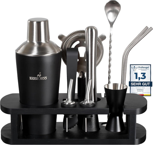 11-teiliges Cocktail-Set, Schwarz-silber
