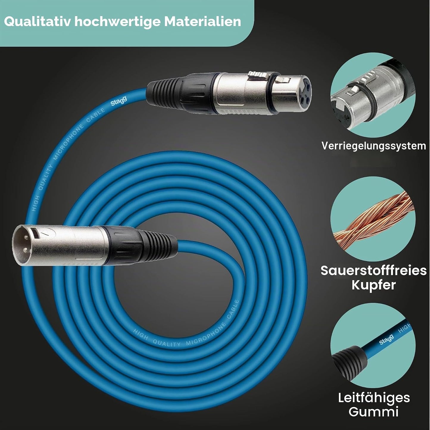 10m XLR Mikrofonkabel (XLRf zu XLRm), Blue 10m XLRf to XLRm