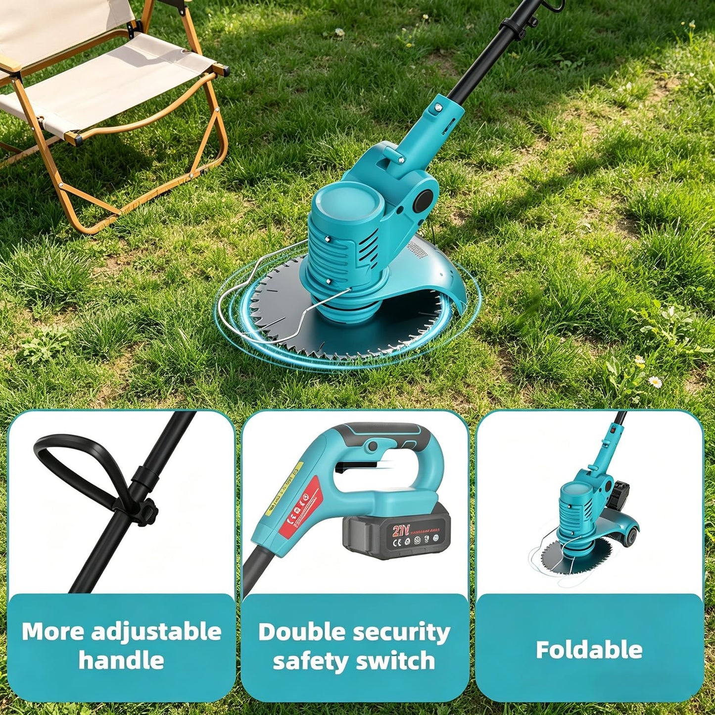 3-in-1 Akku-Rasentrimmer mit 2 Akkus