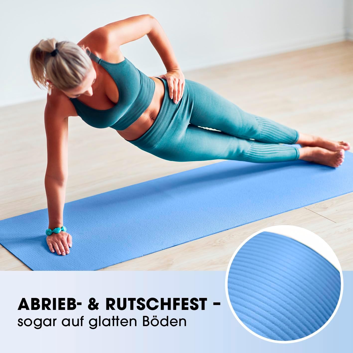 Rutschfeste Fitness- und Gymnastikmatte (Indoor/Outdoor), 183 x 61 x 1,5 cm blau