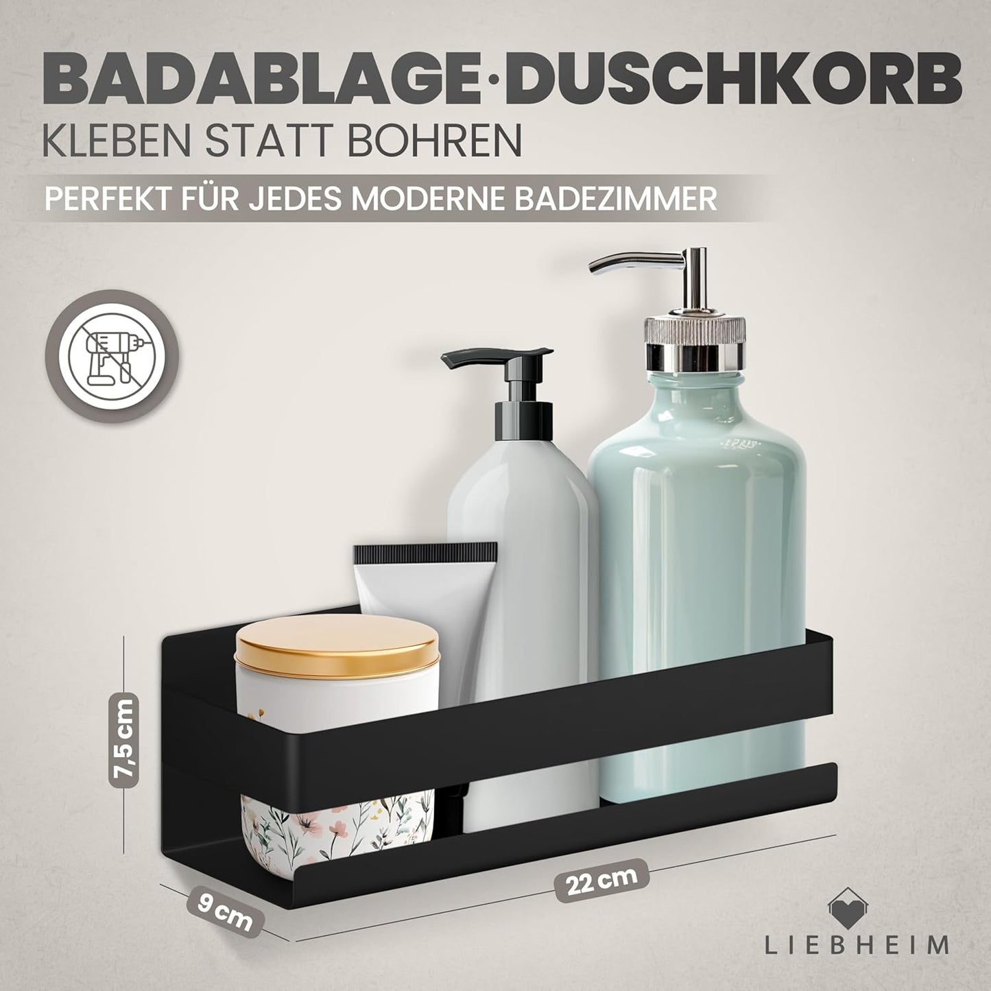 Duschregal Ohne Bohren aus Edelstahl, Schwarz - Edelstahl