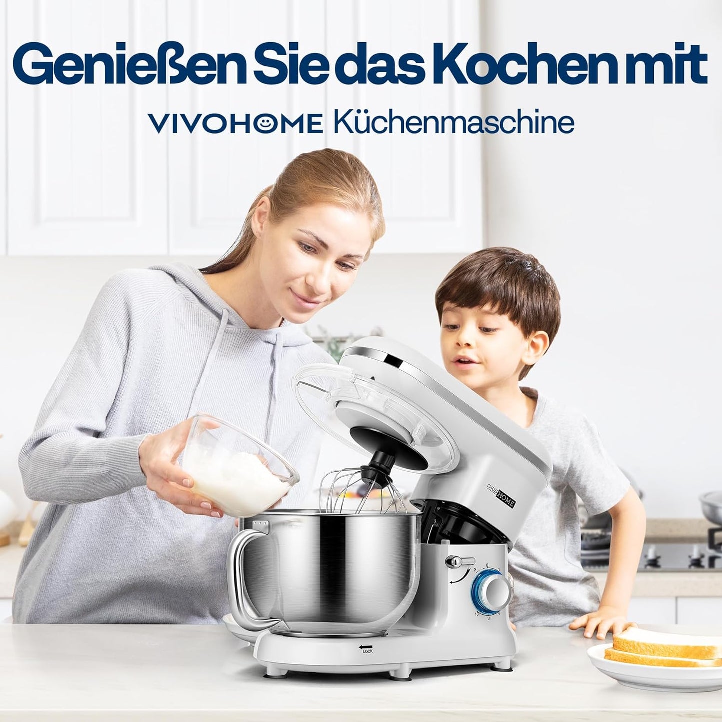 Küchenmaschine mit 10 Geschwindigkeiten, Silbern