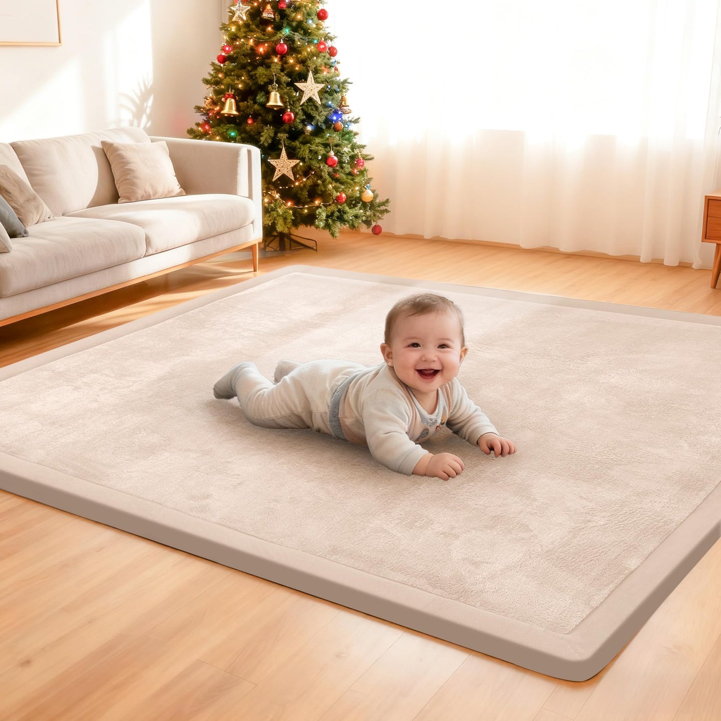 Krabbel- und Spielmatte, Beige 127 x 127 x 3.5 cm