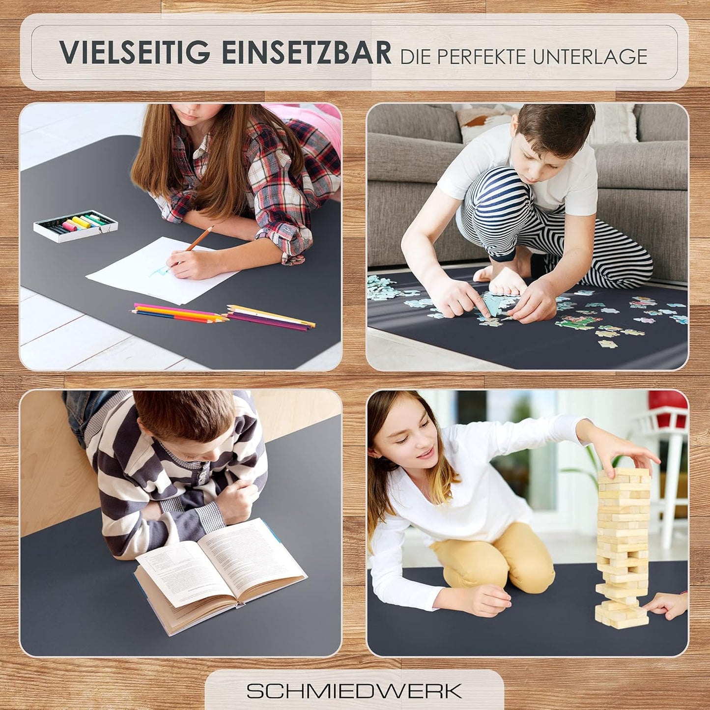 Kratzfeste Bodenschutzmatte für Bürostühle, Fussbodenheizung geeignet, Anthrazit 90 x 120 cm