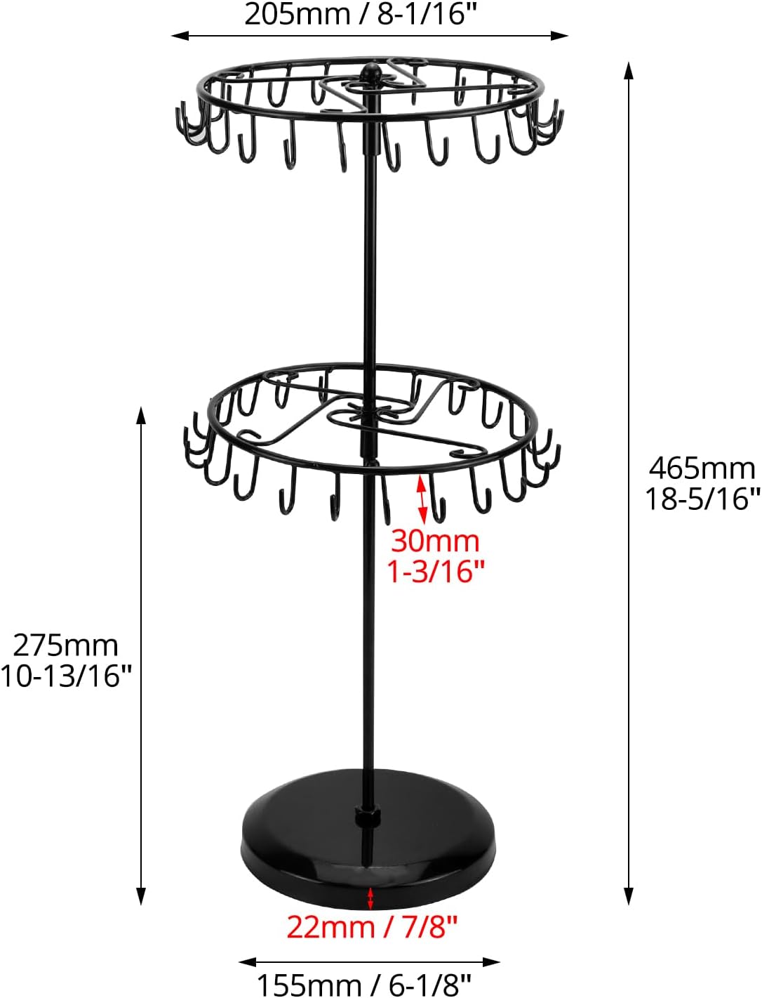 2-stufiger Schmuckständer mit 46 Haken, 2-Stufiger