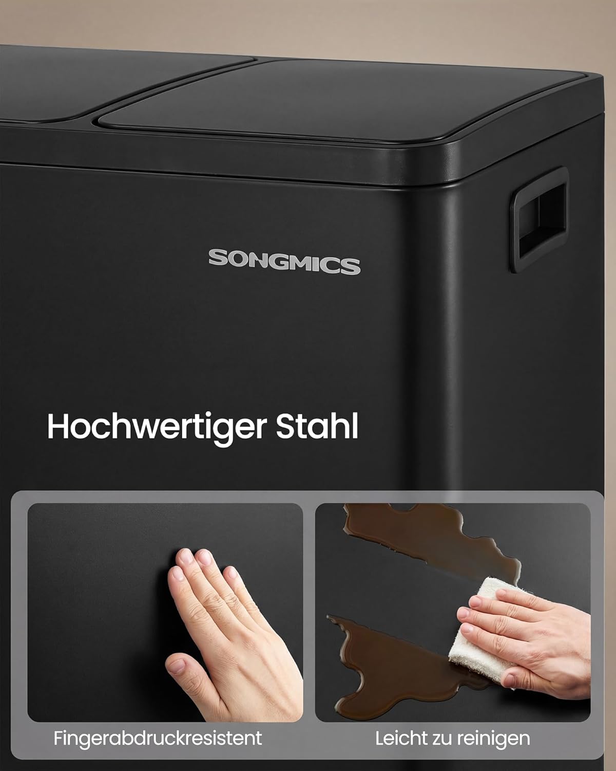 Mülltrennsystem mit Tretmechanismus, 3 x 15 L, LTB145BZ02, schwarz 3 x 15 L