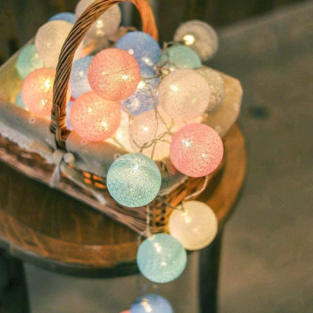Lichterkette mit 20 Baumwollkugeln, Bunt Stecker