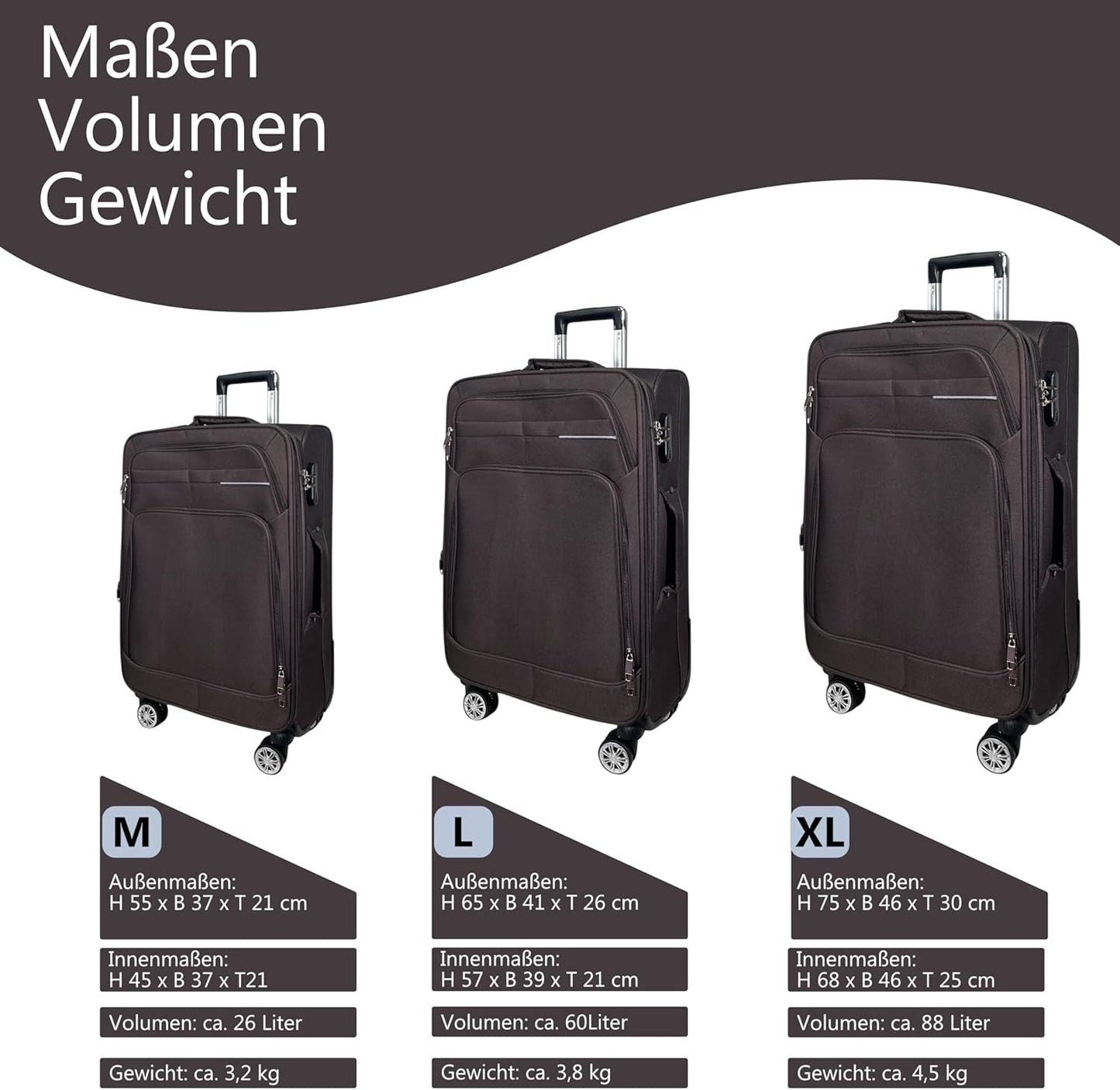 3-teiliges Koffer-Set, 3er Set Coffee