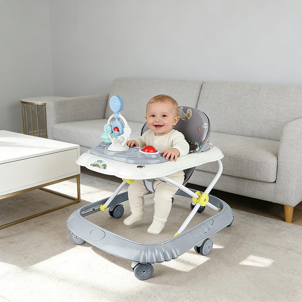Höhenverstellbarer Lauflernwagen mit Musikfunktion, 67*72*92cm-Grau.